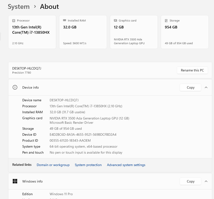 Dell Precision 7780 17.3″ i7-13850HX 32GB RAM 1TB SSD – NVIDIA RTX 3500 Ada 12GB