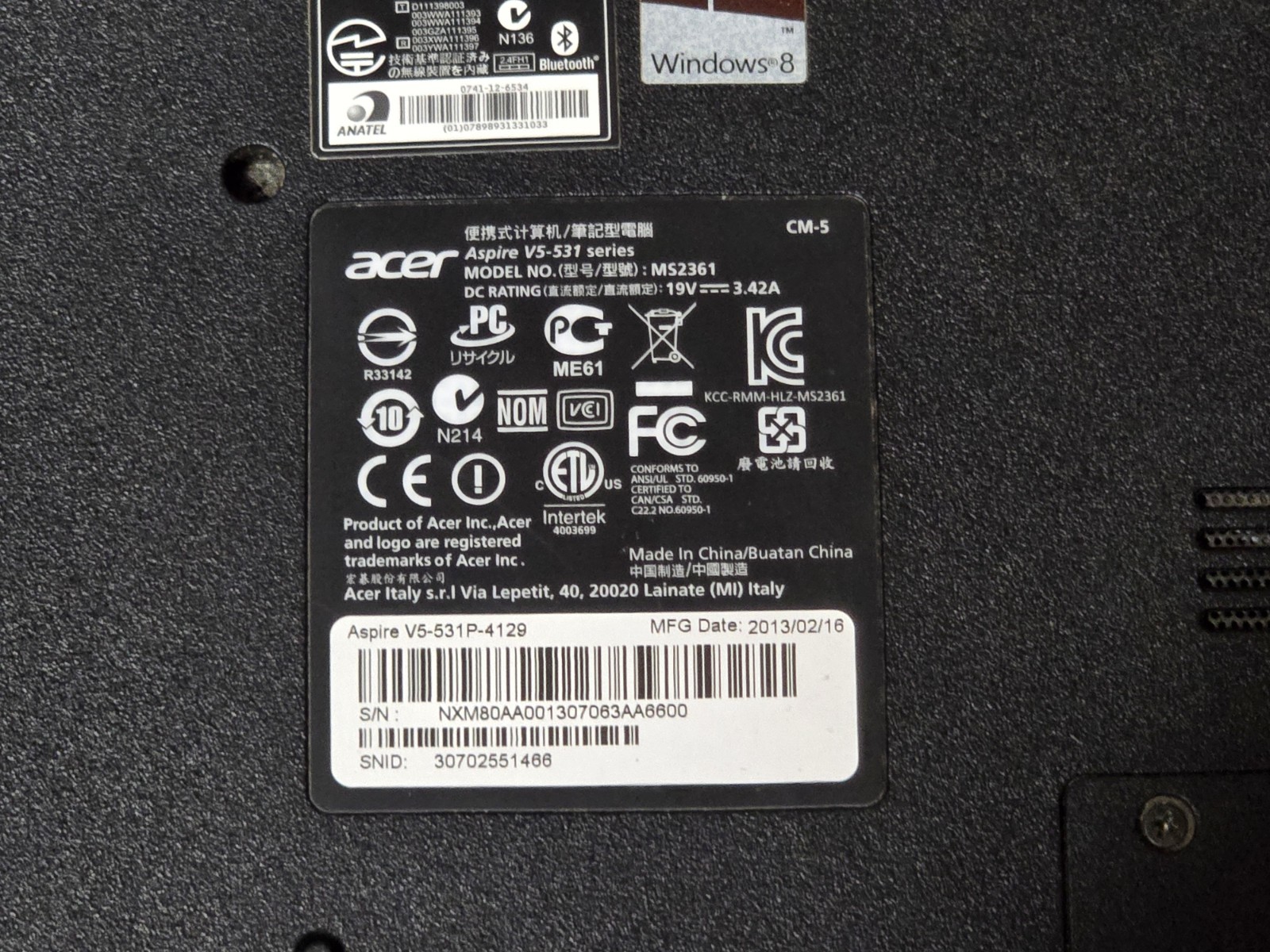 Acer Aspire V5-531 (MS2361) – Pentium 987, 2GB DDR3 RAM, 320GB HDD **FOR PARTS**