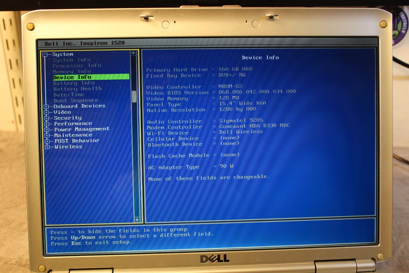 Dell Inspiron 1520 For Parts Booted 160GB HDD Wiped 4GB Ram Core 2 Duo@2.0Ghz