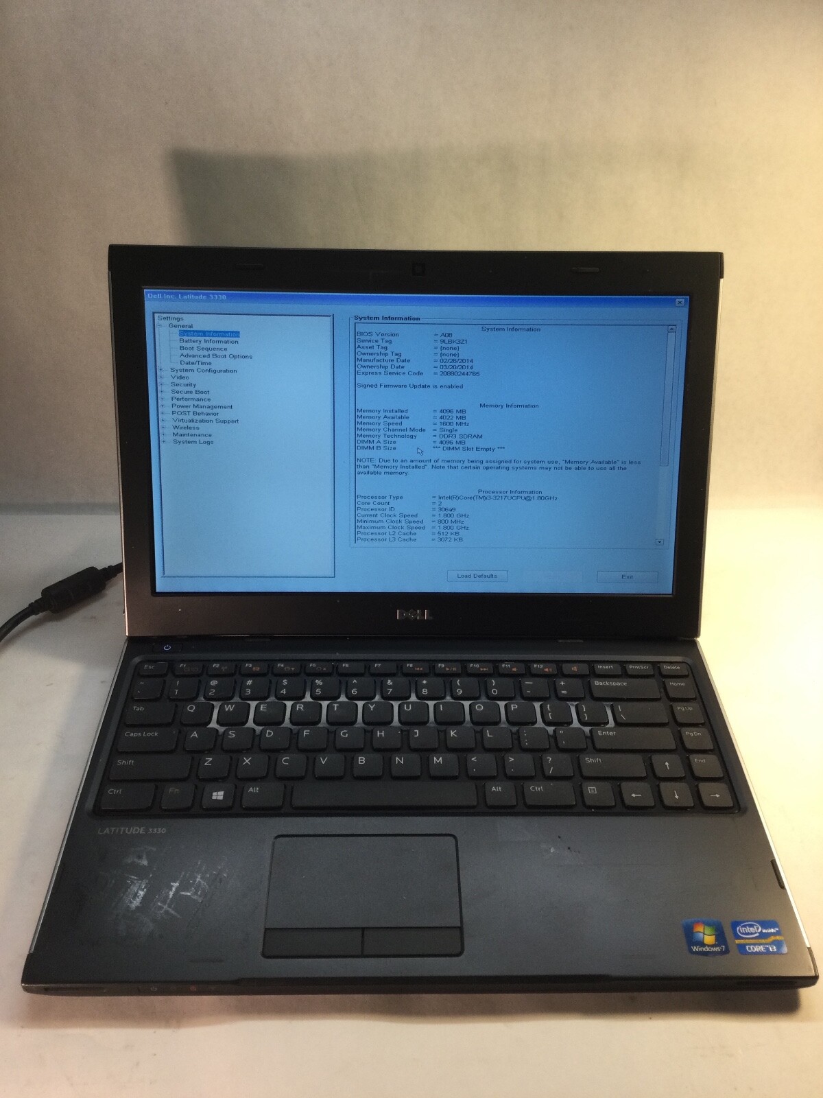 Dell Latitude 3330 13″ Laptop Intel Core i3-3217U – BOOTS TO BIOS- MZ