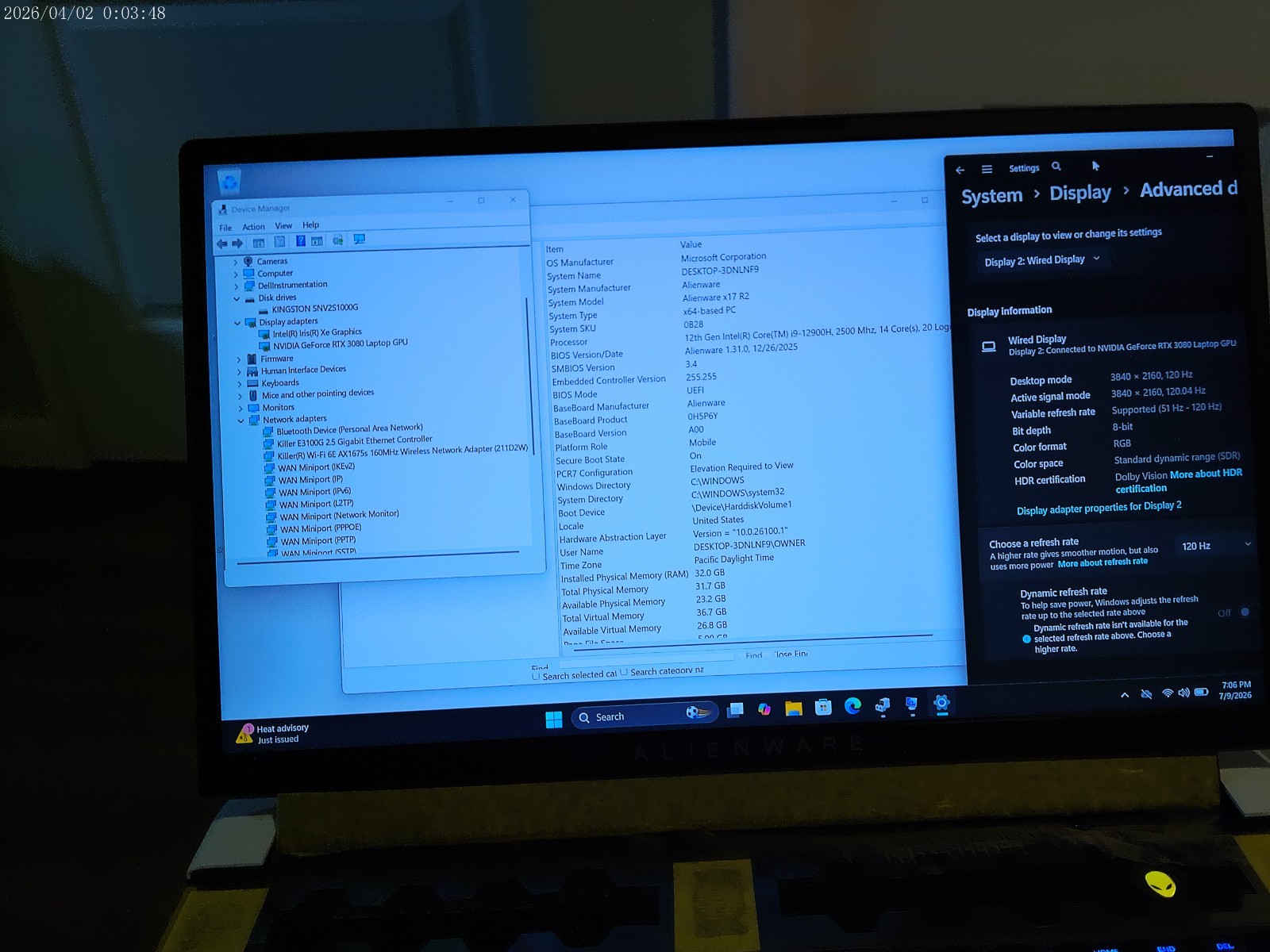DELL ALIENWARE X17 R2 120Hz 4K UHD i9-12900H 32GB RAM 1TB SSD RTX 3080 16GB EXCL