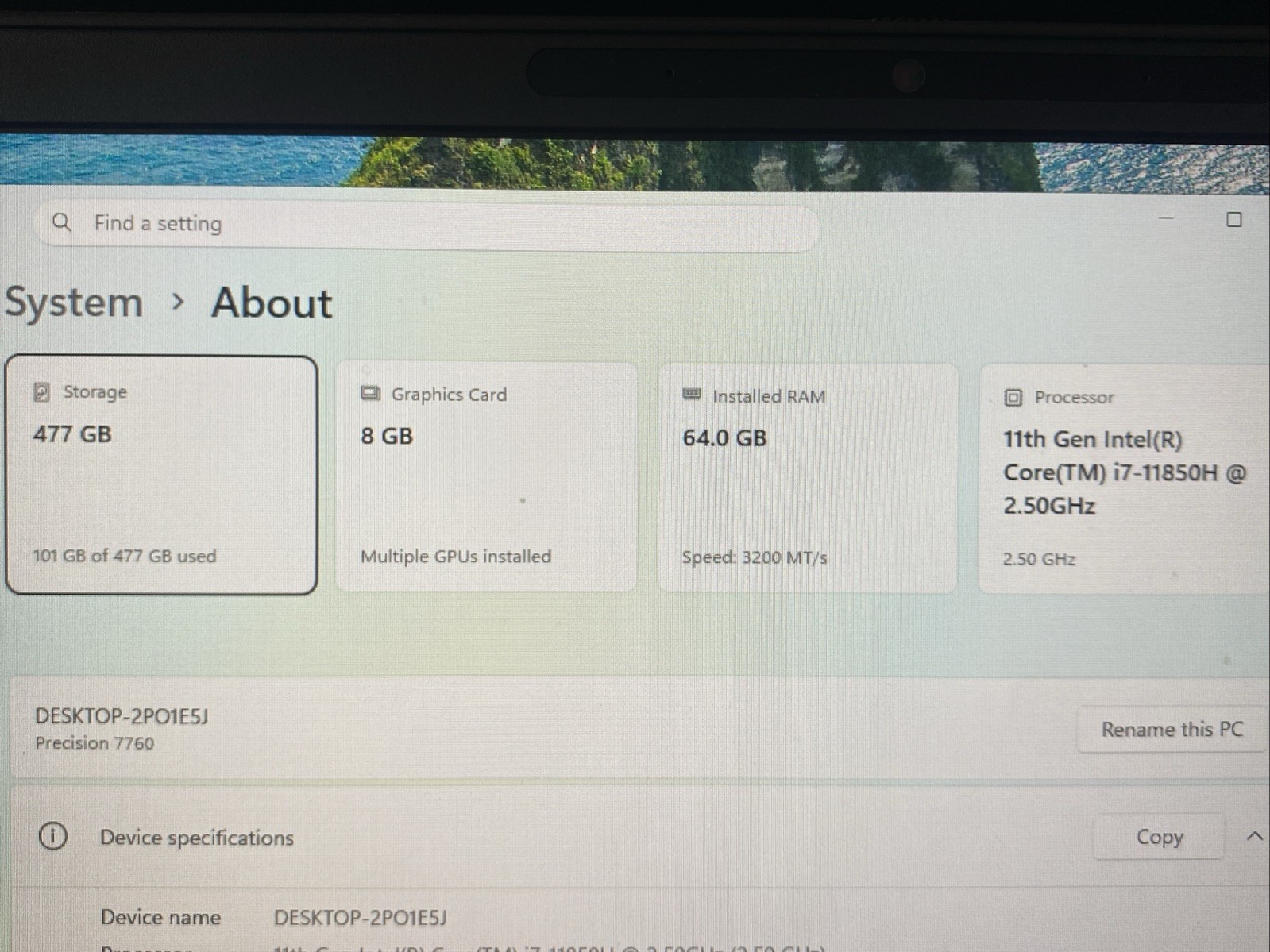 Dell Precision 7760 Core i7-11850H 2.5GHz 64GB 512GB NVMe 17.3″ RTX A4000 W11P