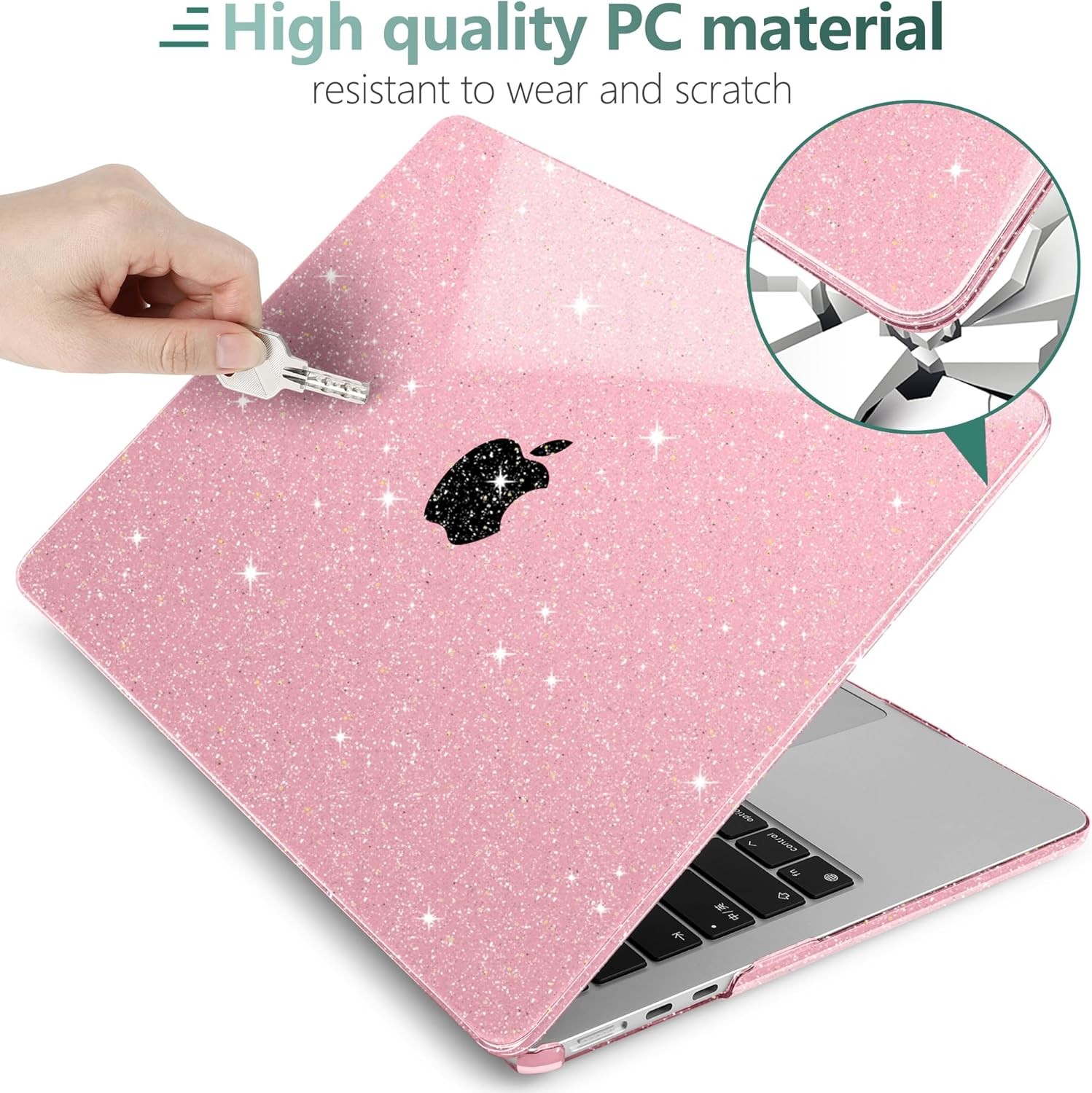 Glitter Case for MacBook Air 15 inch Case 2026 2025 2024 2023, Glitter Pink