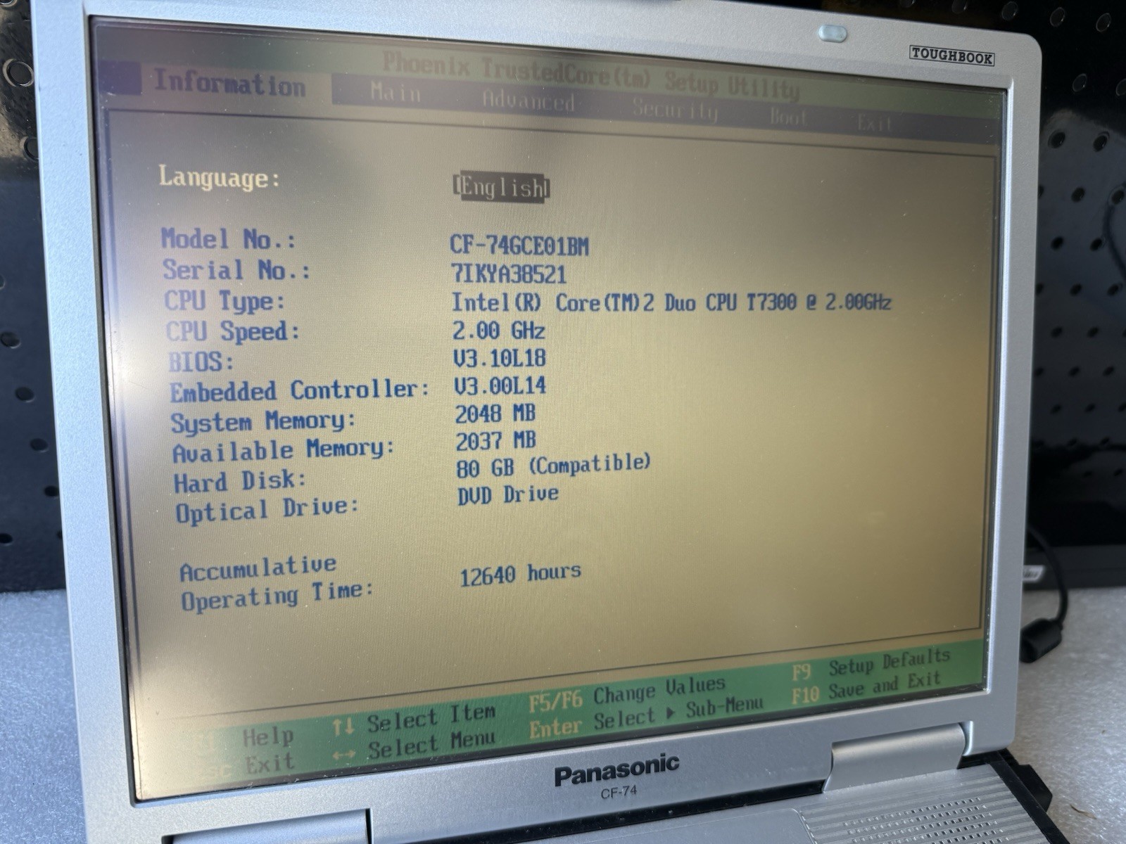 Panasonic CF-74 Toughbook Intel Core 2 Duo 2GB RAM 80GB HDD No OS 12640 Hours