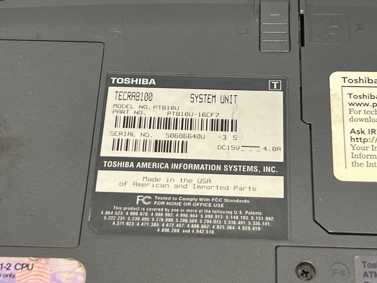 Toshiba Tecra 8100 14.1″ Pentium III Laptop – For Parts Untested