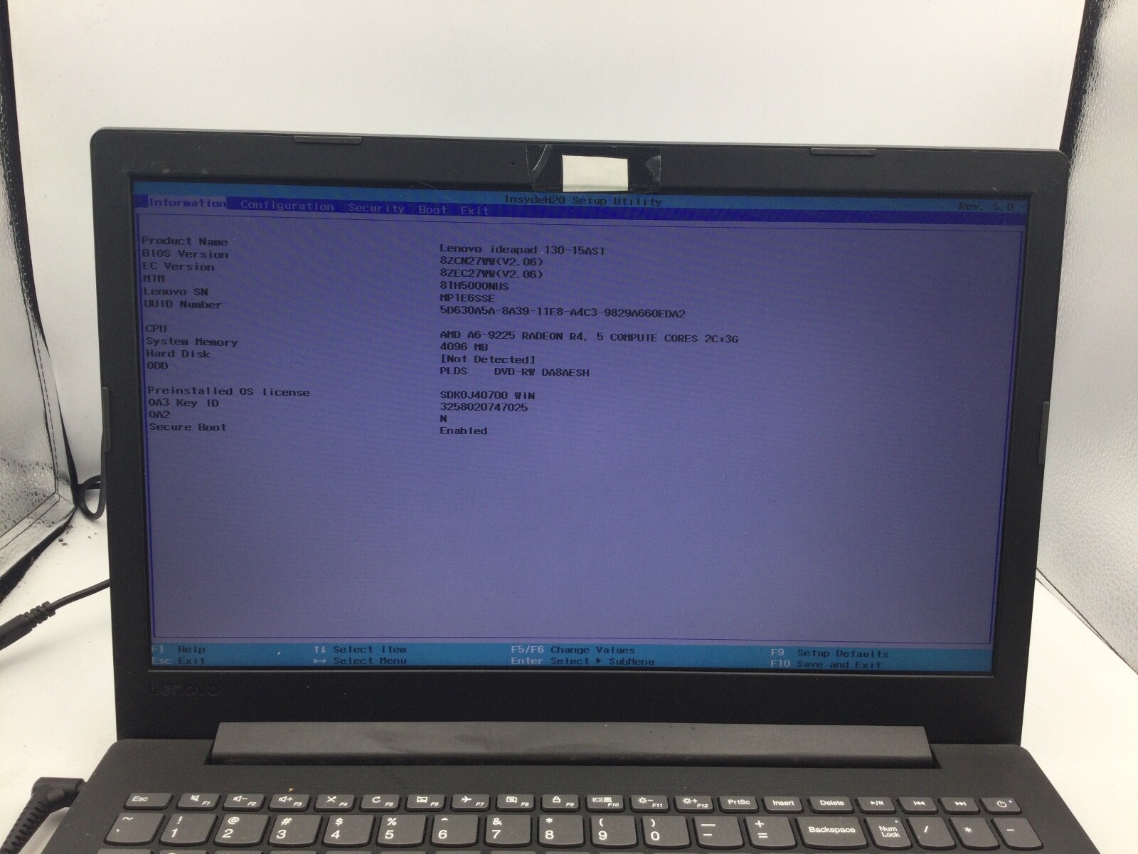 LENOVO IDEAPAD 130-15AST – BOOTS TO BIOS – AMD A6 – 4GB RAM -READ DESCRIPTION-BB