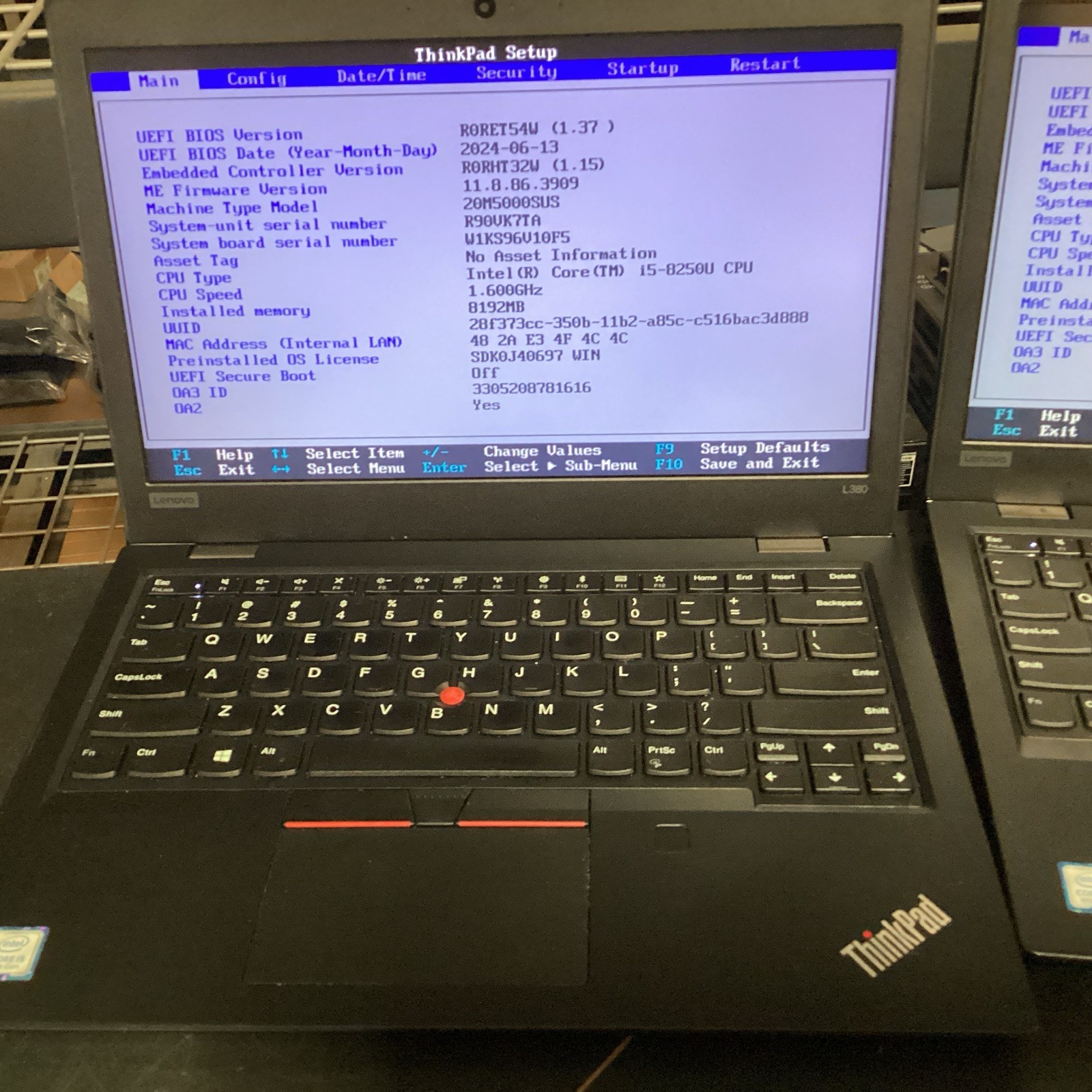 Lot of 5 Lenovo ThinkPad L380 i5-8250U@1.60GHz 4)8GB 1)24GB RAM 256GB SSD No OS