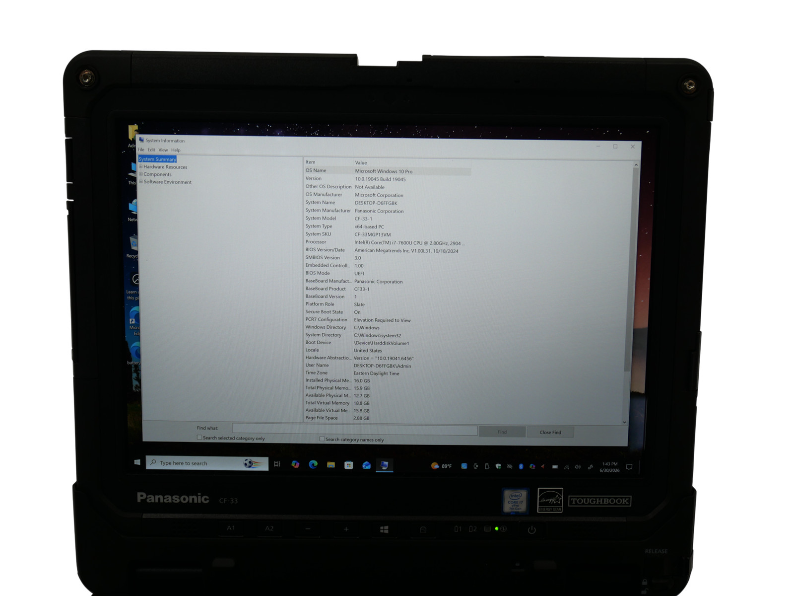 Panasonic ToughBook CF-33 Core i7-7600U 2.8GHz 16GB 256GB