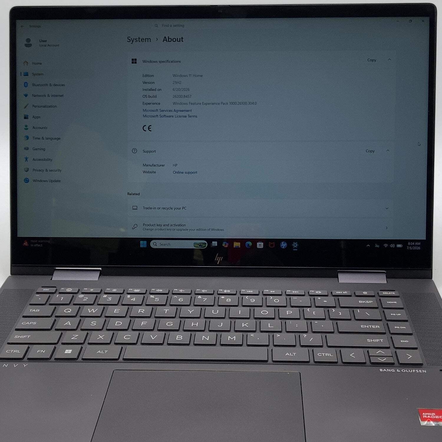 HP Envy x360 7H1T1UAR#ABA 15.6″ Ryzen 7 7730U 2.0GHz 16GB RAM 512GB SSD