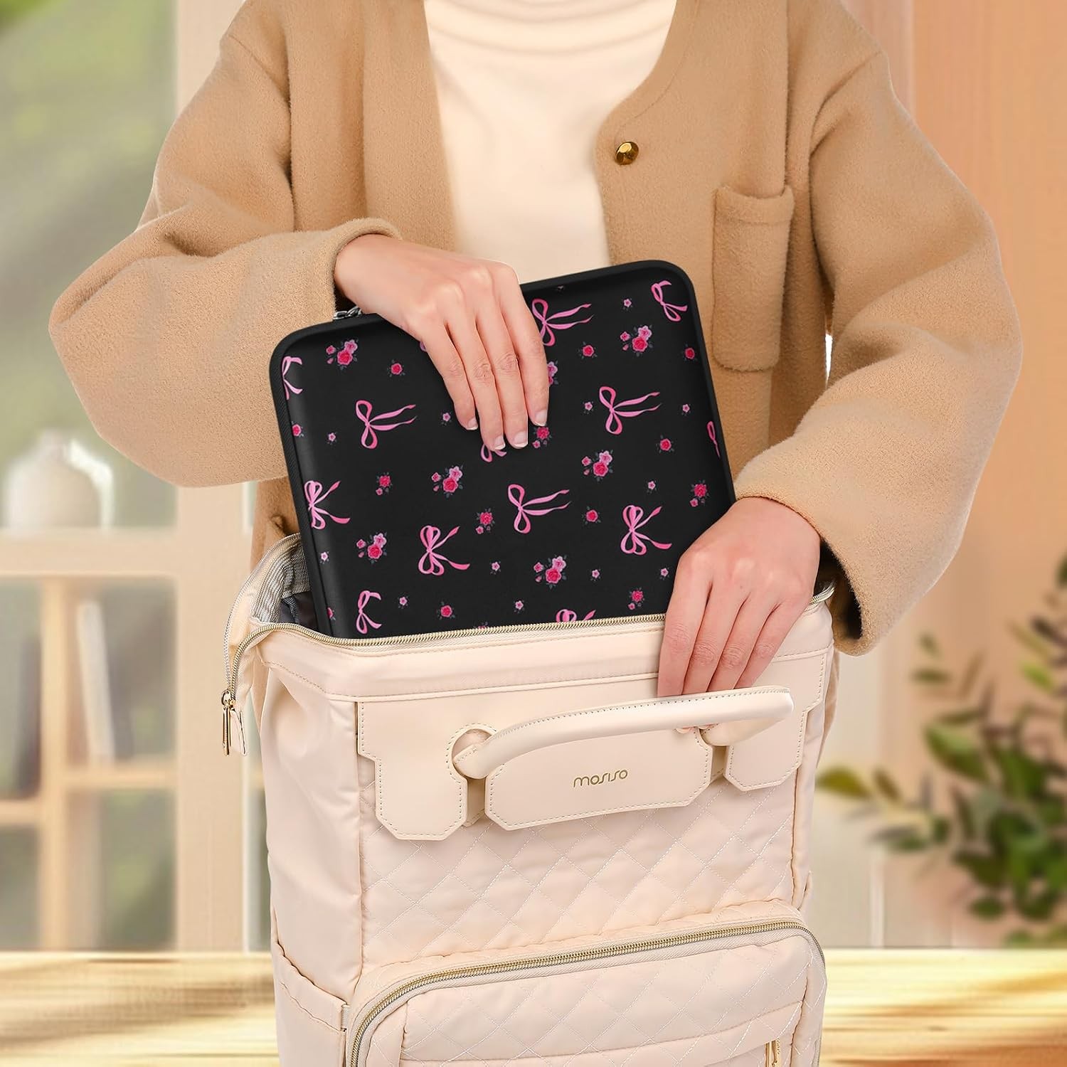 Neoprene Laptop Sleeve for 13.3 Inch Laptops, Includes Small Case Cover, Roses&B