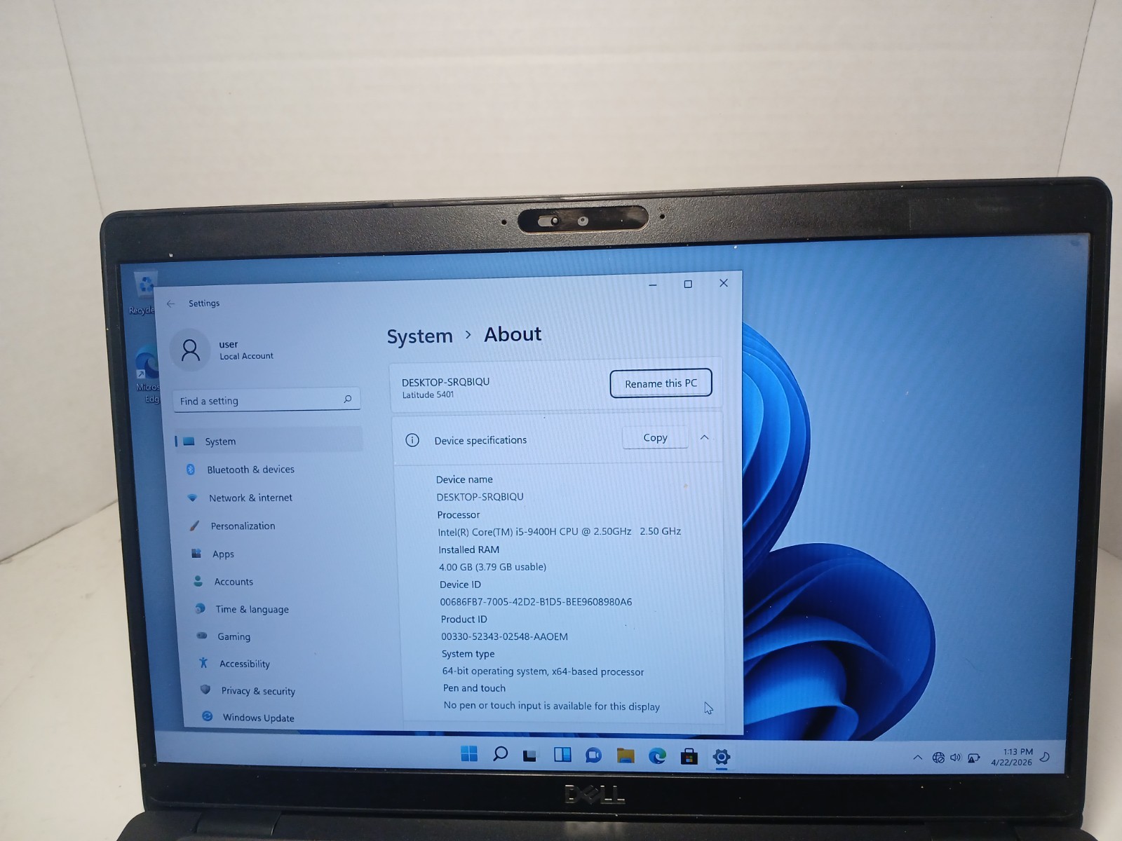 Dell Latitude 5401 Laptop i5-9400H 2.5GHz 4GB RAM 256GB SSD Win11 #97