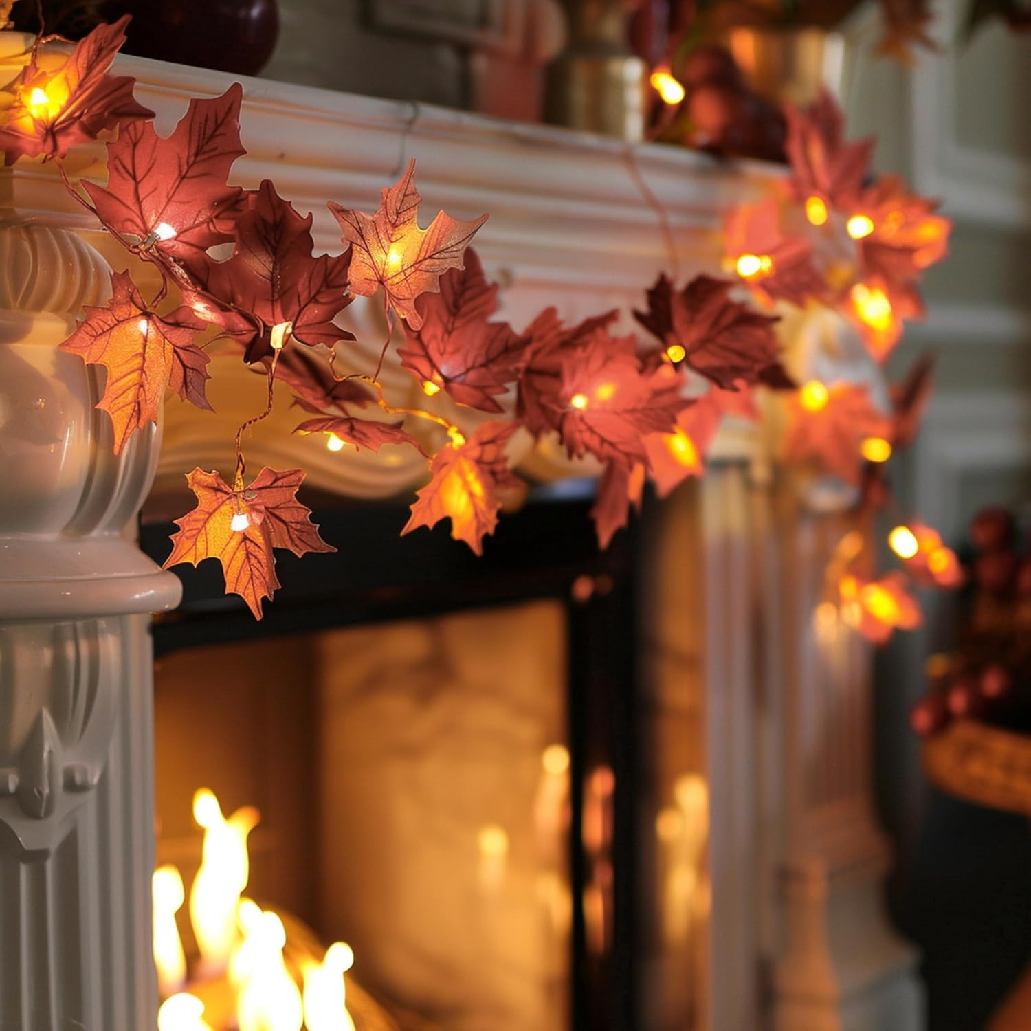 2 Pack Thanksgiving Maple Leaf String Lights, Total 20FT 40 LED Battery Operated