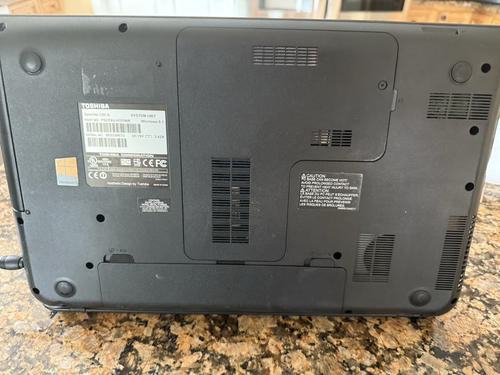Toshiba Satellite C50-A Intel Celeron 1005M 1.90GHz 4GB RAM 500GB HDD (No OS)