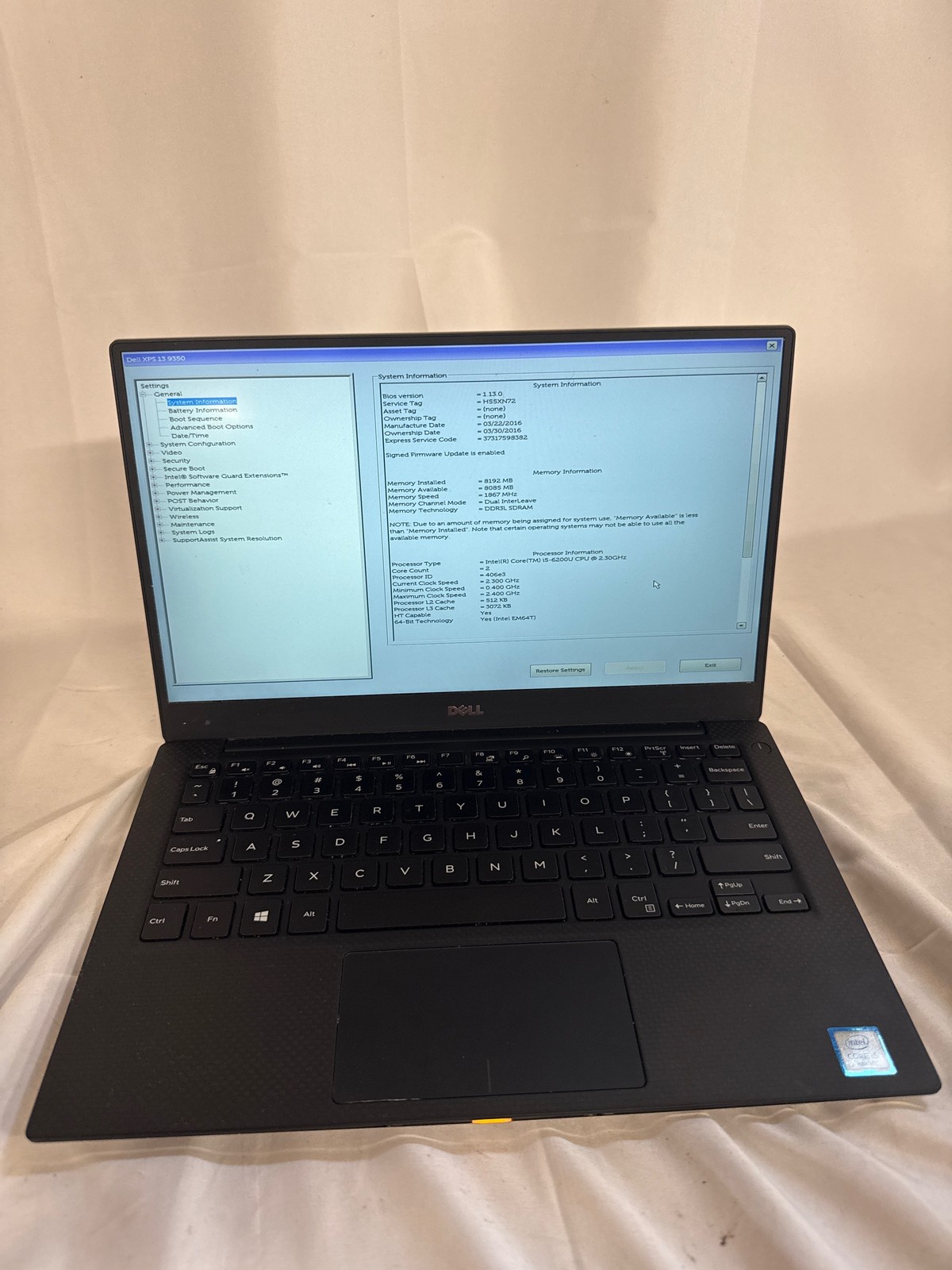Dell XPS 13 9350 Intel Core i5-6200U 8 GB No Drive 13.3″
