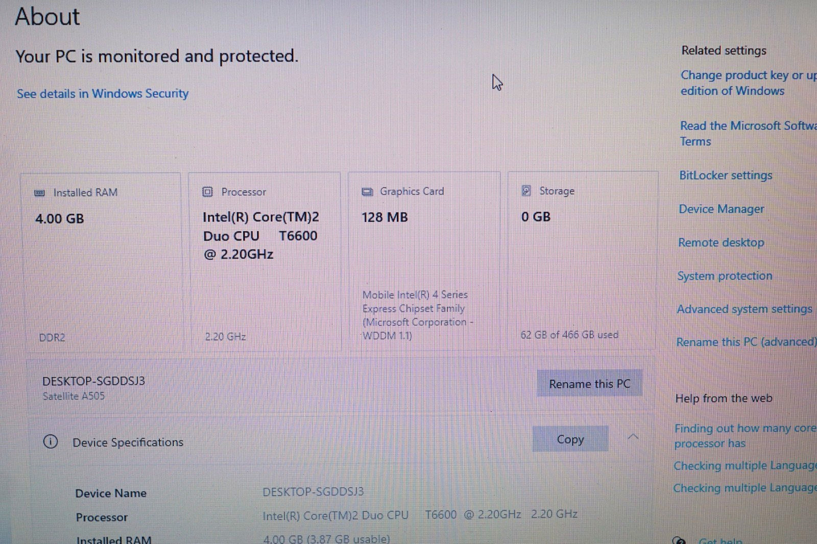 Active 22H2 WIN10 PRO Toshiba A505-S6980 T6600@2.20GHz,4GB RAM,500GB HDD