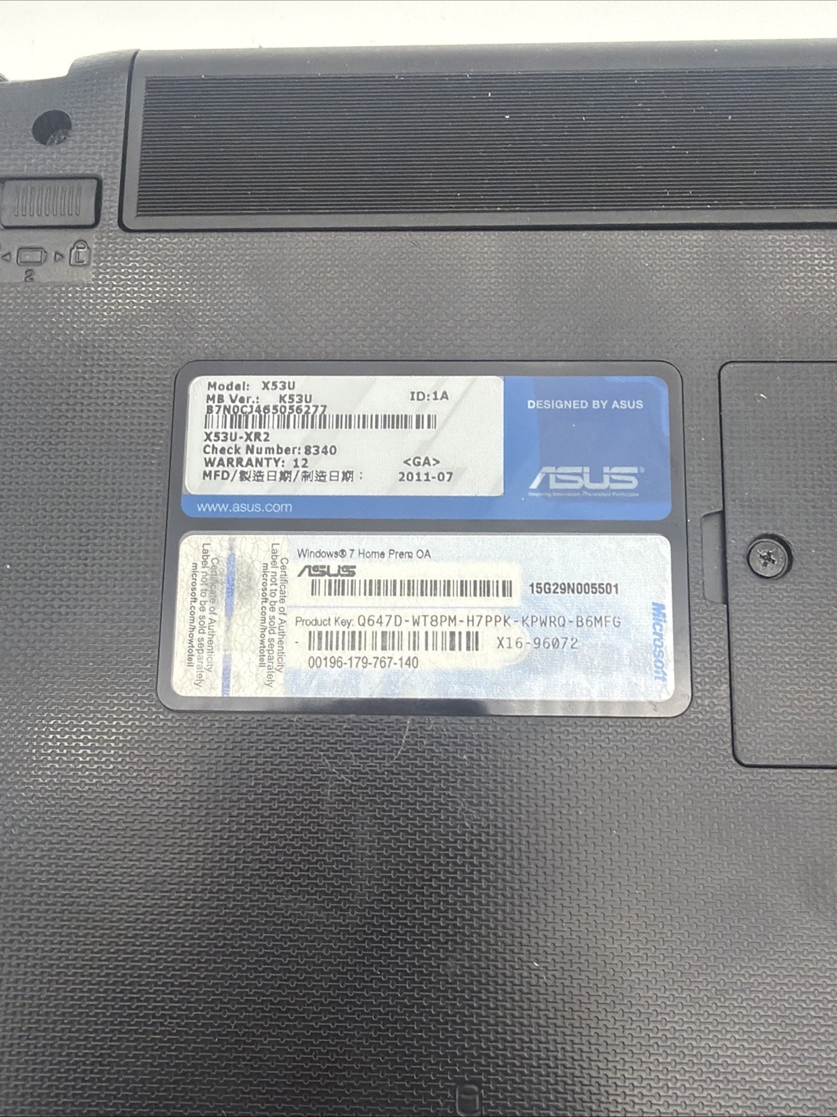 ASUS X53U-XR2 Laptop Pc E2 AMD Vision Radeon 1.00 GHz 15.6″ No Ram No HDD Parts