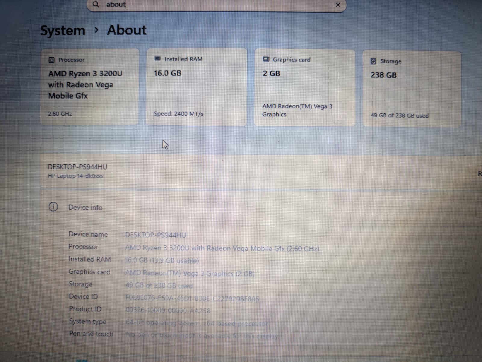 HP Laptop 14-DK0 | Ryzen 3 3200U 16GB RAM 256GB NVMe SSD | Windows 11