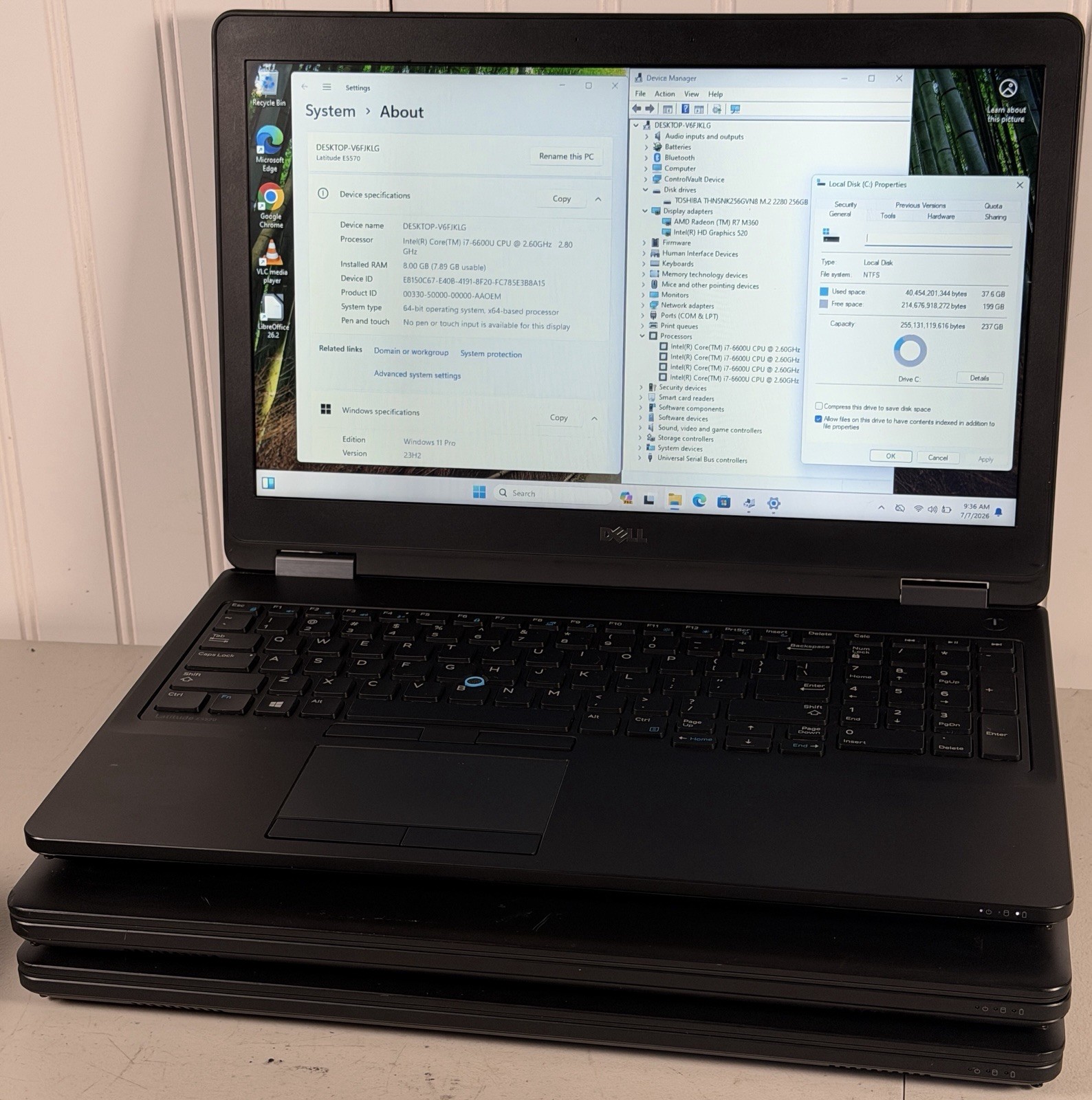 Lot of 6 Dell Latitude E5570 i7-6600U 8GB 256GB SSD Radeon R7 Win11P No Chargers