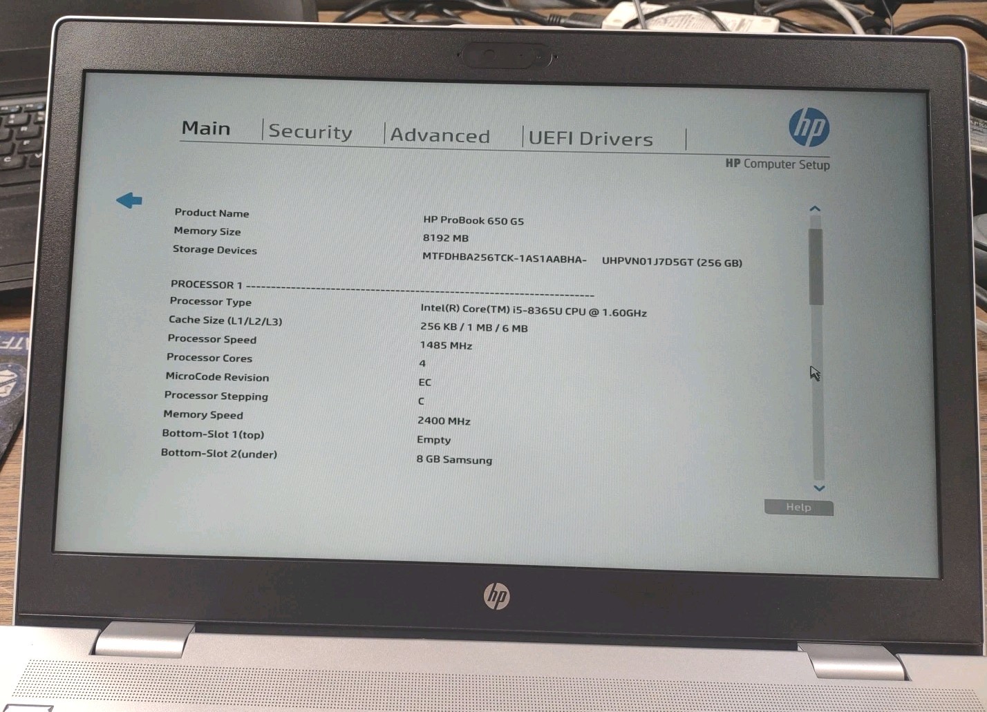 HP ProBook 650 G5 15.6″ W/ Intel i5-8365U @ 1.6GHz, 8GB, 256GB.