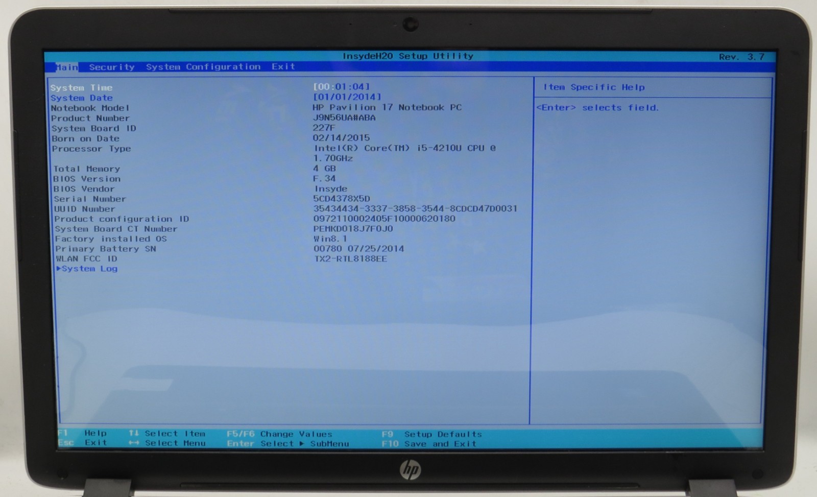 HP Pavilion 17-E118DX | 17.3″ | i5-4210U @ 1.70GHz | 4GB DDR3 | No HDD/OS