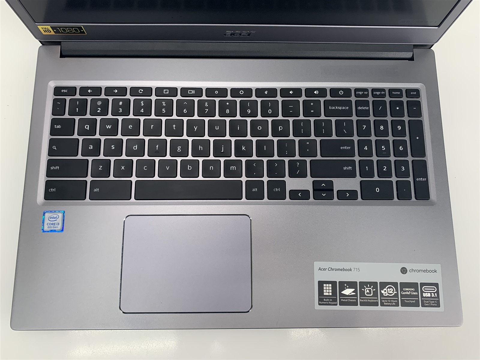 Acer Chromebook 715 Intel Core i3-8130U 4GB 2.20GHz 128GB eMMC Chrome OS 15.6″