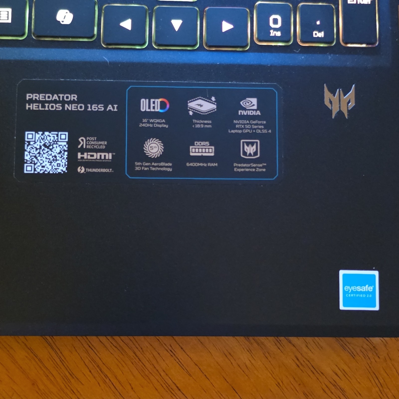 Acer Predator Helios Neo 16s 16″ OLED QHD Core Ultra 9 275HX 16GB 1TB RTX 5060