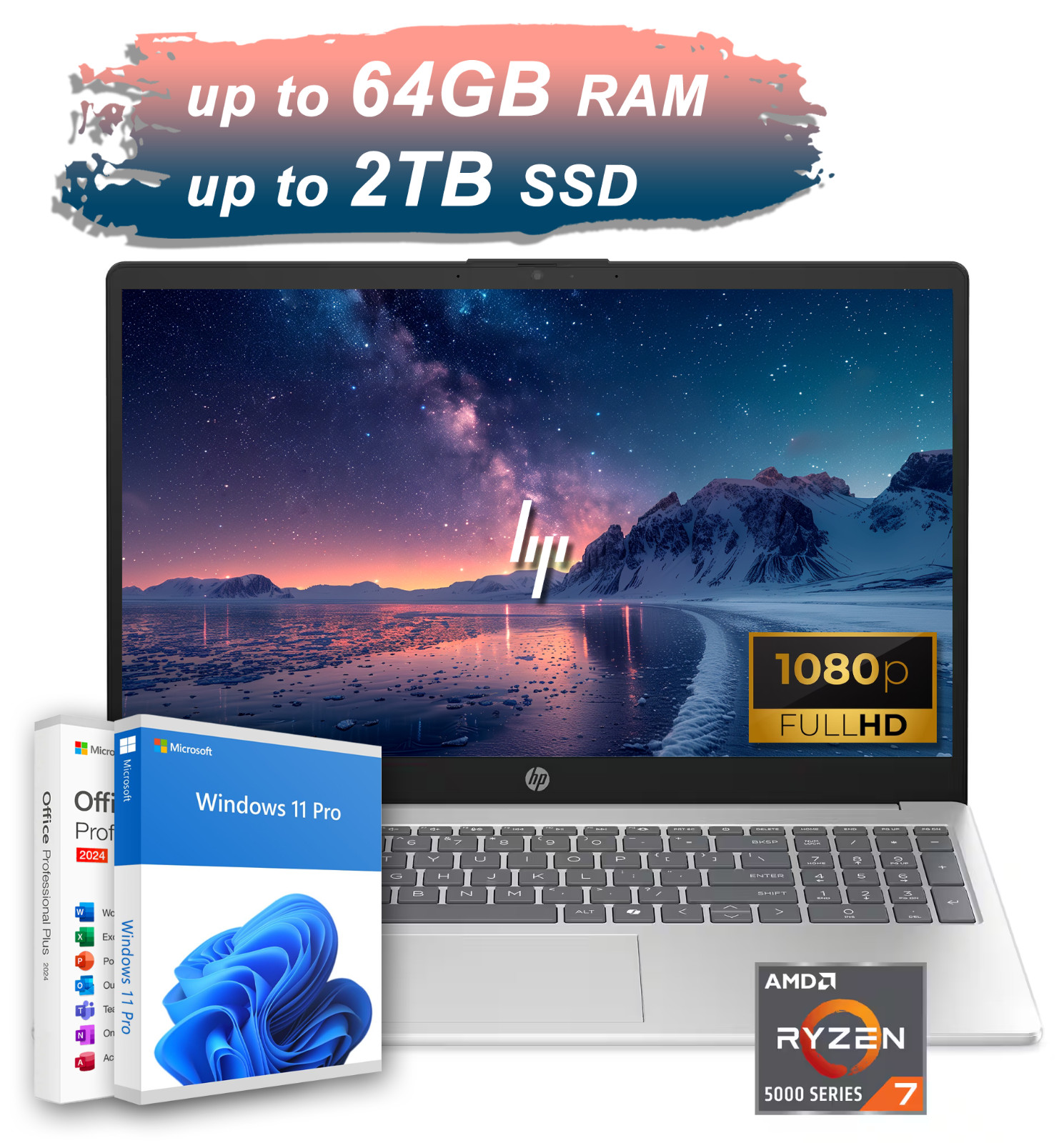 2026 HP Laptop 15.6″ Office 2024 8-Core AMD Ryzen 7 Up to 64GB RAM & 2TB SSD Pro