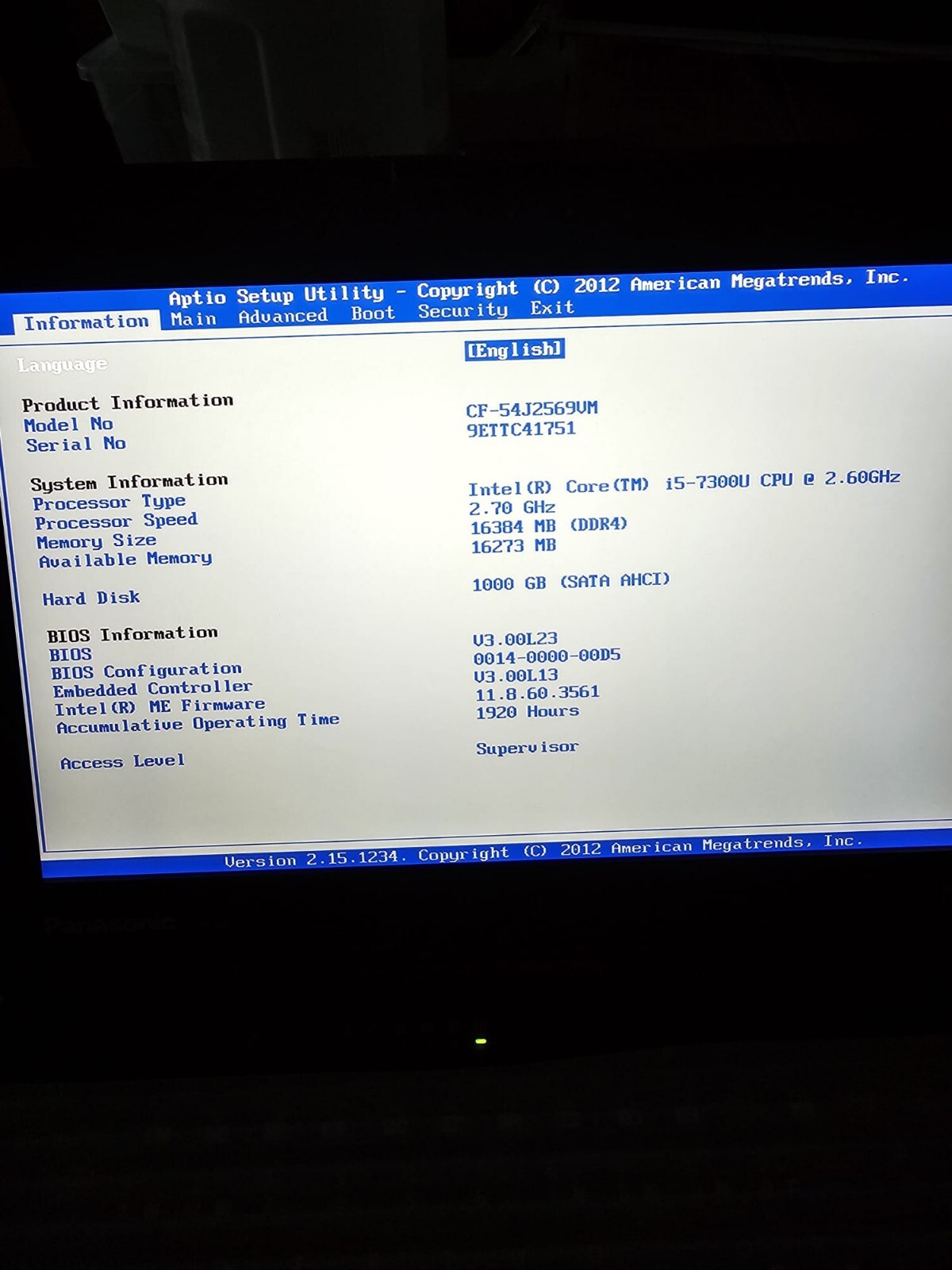 TOUCH SCREEN/ddr4/Panasonic Toughbook CF-54/mk3 Core i5-7300 2.6/CF-54J2569VM