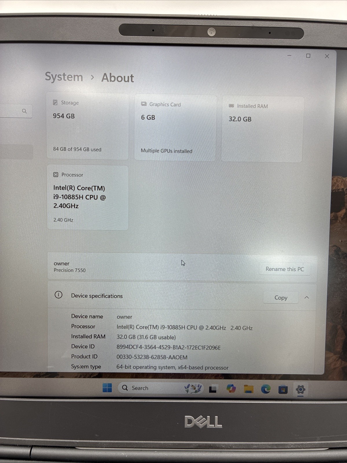 Dell Precision 7550 NVIDIA Quadro RTX 3000 2.4GHz Intel Core i9-10 32GB 1TB |L40