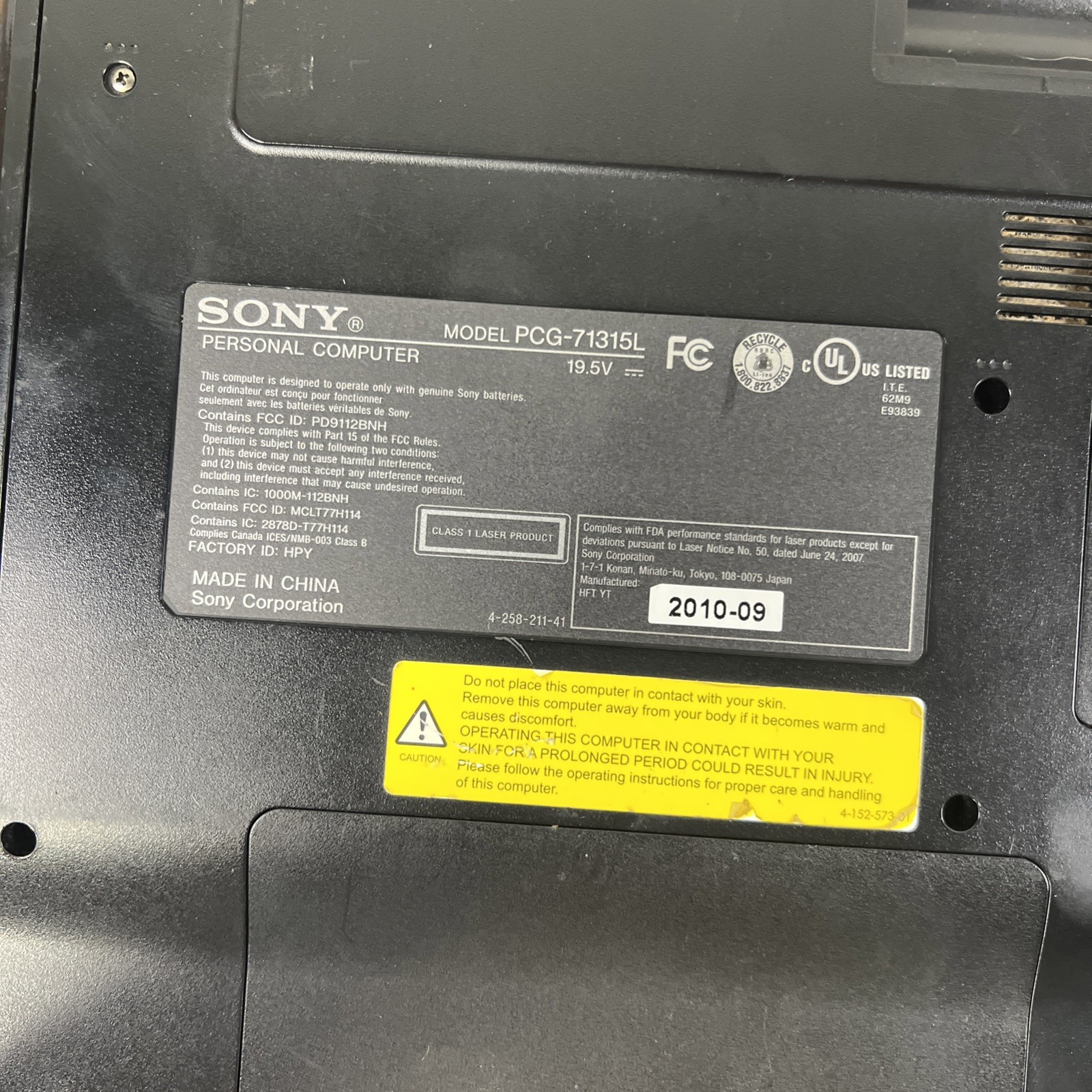 Sony Vaio PCG-71315L 15″ Laptop i3 M370, 4GB RAM 512GB HDD, ⚠️ FOR PARTS READ