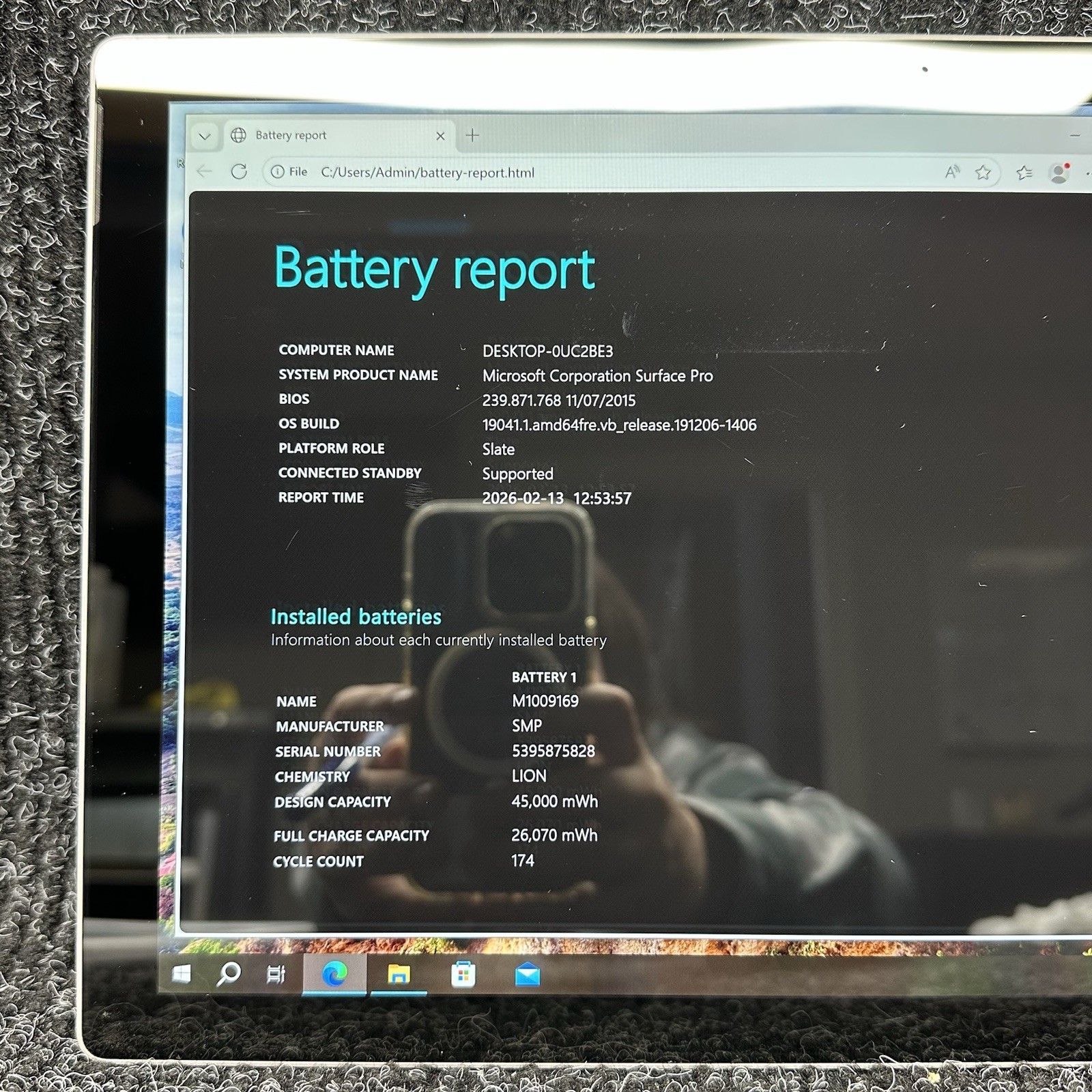 Microsoft Surface Pro 1796 i7-7660U 8GB RAM 256GB SSD W10 Pro No A/C 57% BATT