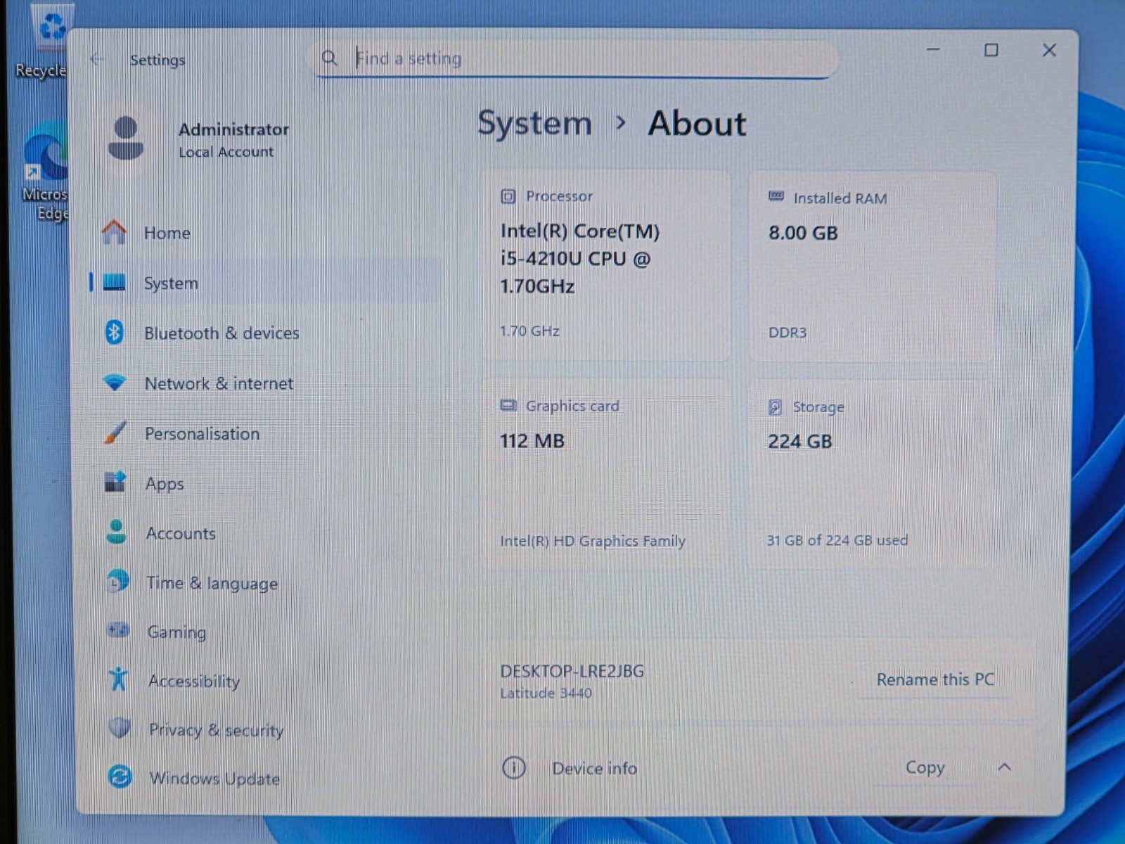 14″ DELL LATITUDE 3440 i5-4210u 8GB 240GB SSD WIN11 PRO – NO BATTERY