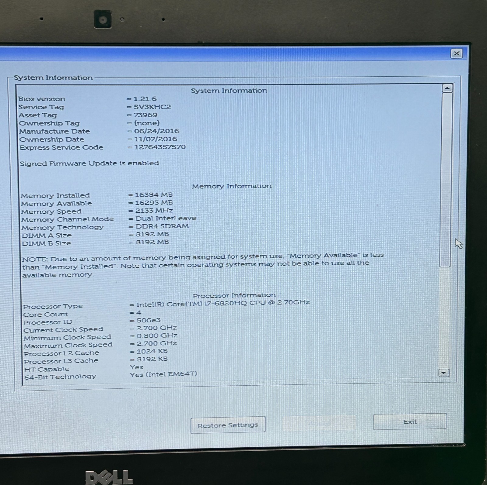 Dell Latitude E5470 14″ Laptop i7-6820HQ 16GB RAM No HDD/SSD Tested Working