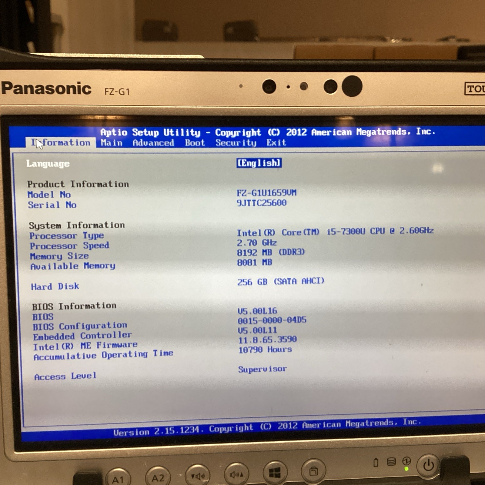 Panasonic Toughpad FZ-G1 MK5 i5 7300U@2.60GHz 8G Ram 256GB SSD W/Keyboard No OS