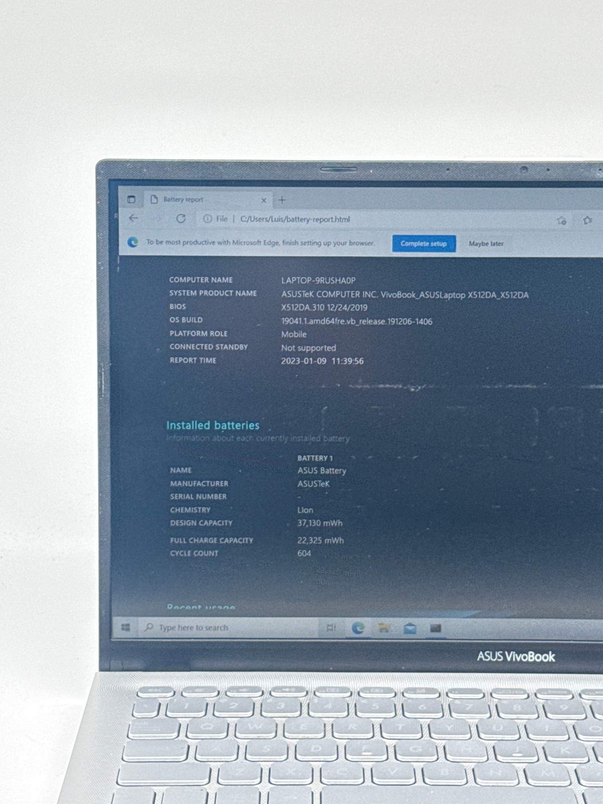 ASUS VIVOBOOK x512d Ryzen 7 3700u 12GB RAM 512GB SSD Windows 11