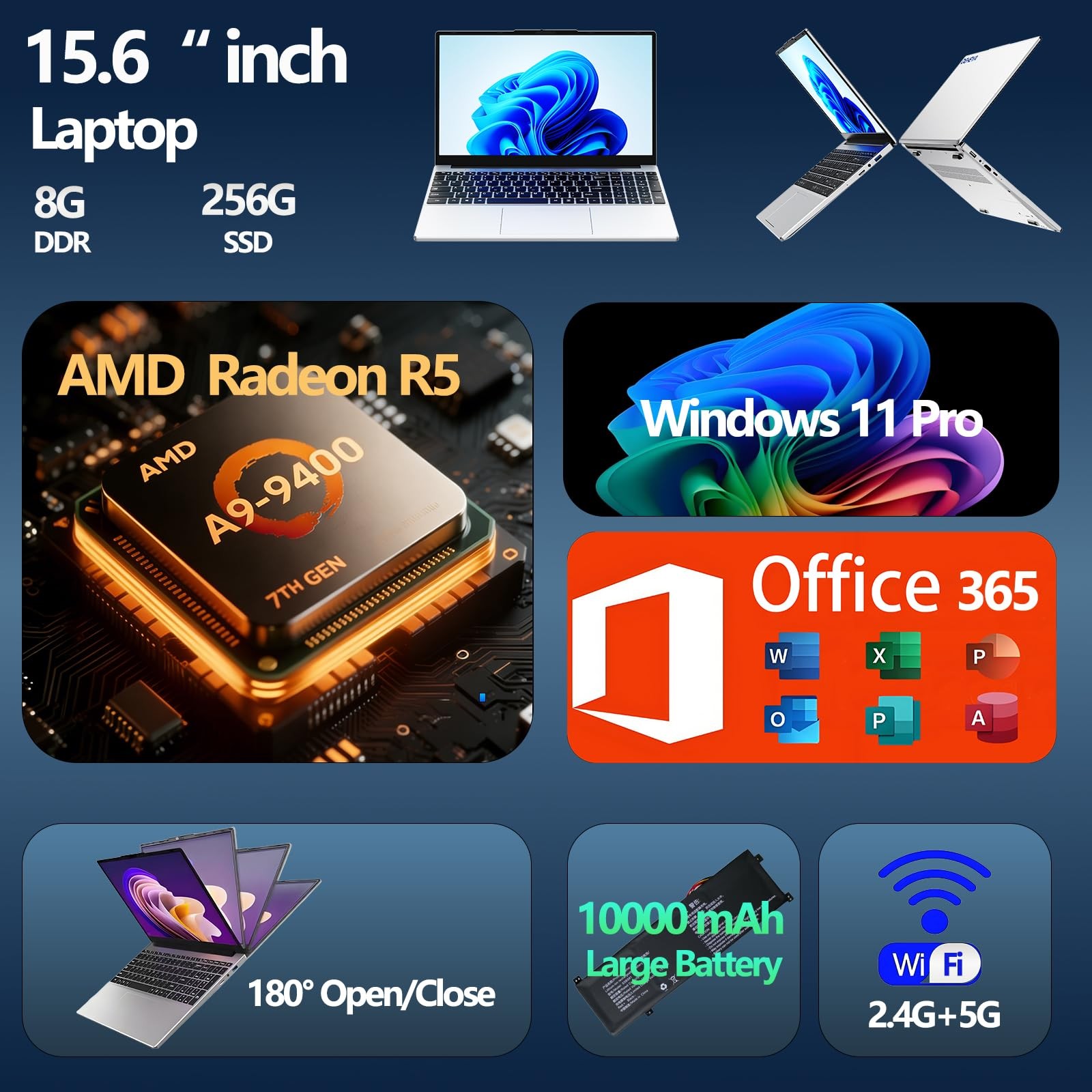 15.6-inch laptop,8GB DDR 256GB SSD expandable to 1TB,portable laptop computer…