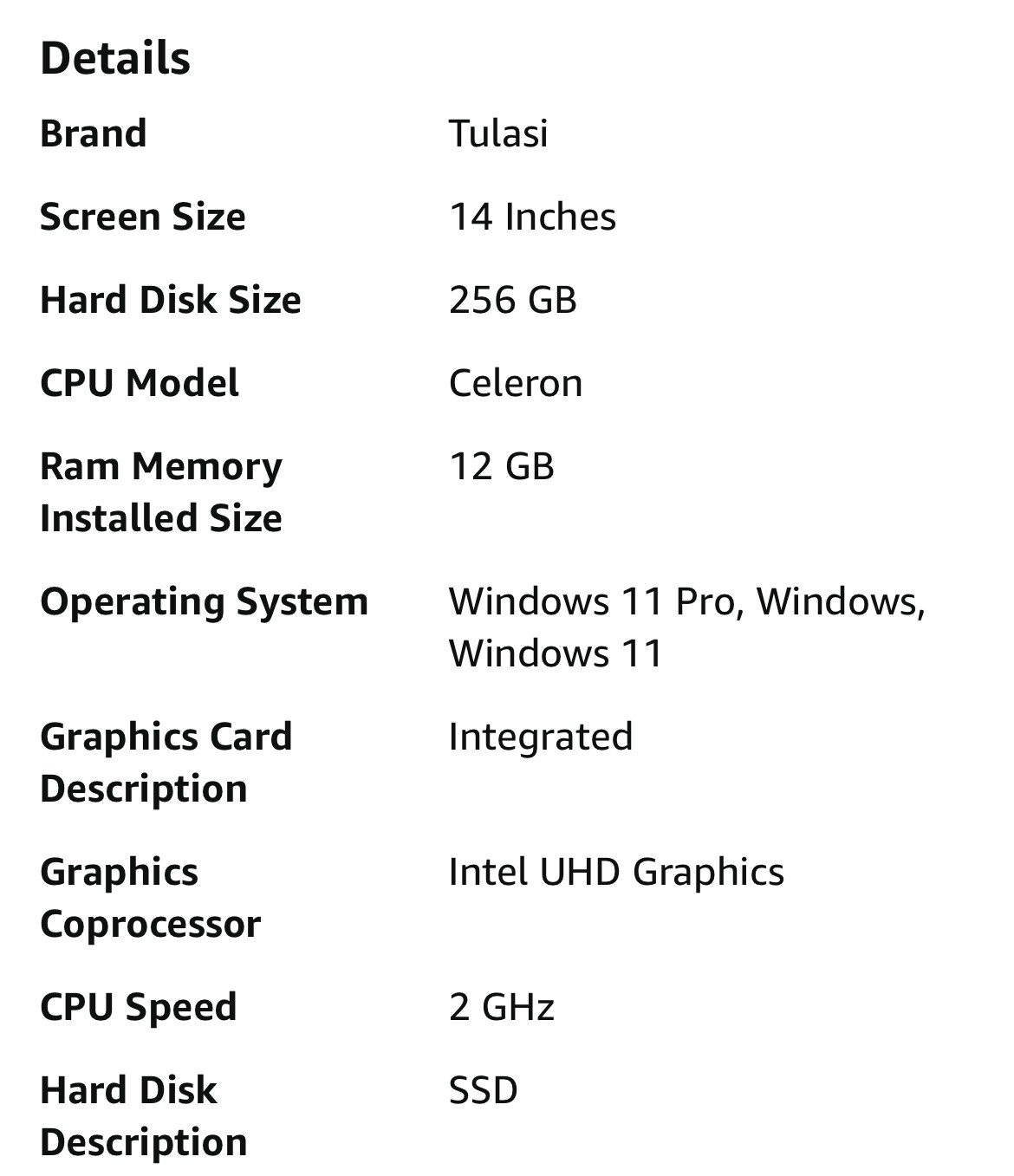 Tulasi Laptop 12GB LPDDR4X RAM 256GB 14” 1080P WIN11 SSD Laptop (READ!)FFF62