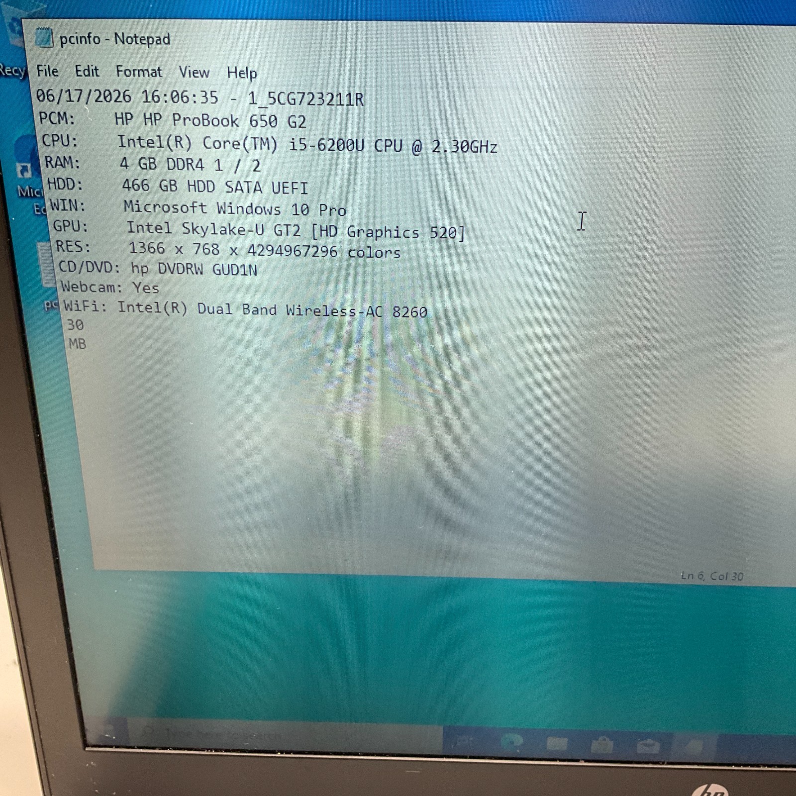 HP ProBook 650 G2 Core i5-6200U 2.30GHz 4GB 500GB HDD Windows 10 Pro Laptop