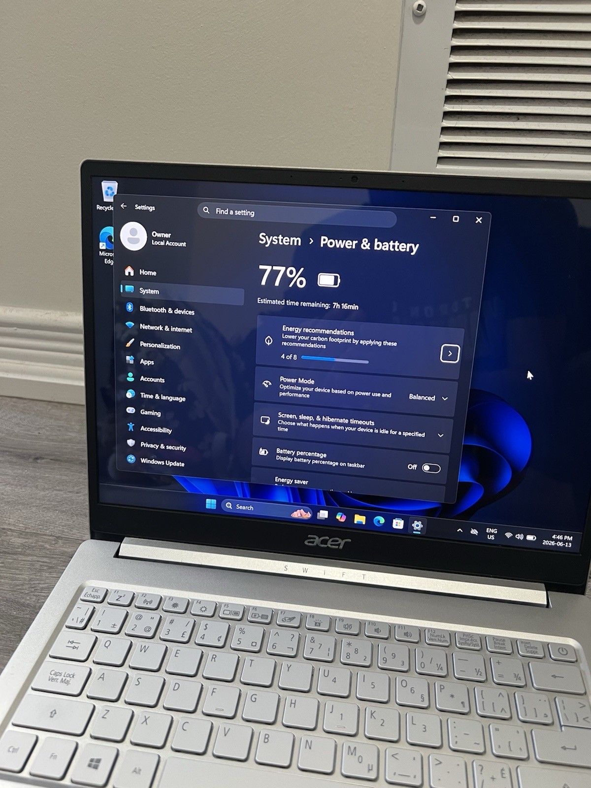 Acer Swift SF313-53 13″ 2k QHD Display i5 11th Gen CPU 8GB RAM 120GB SSD Win 11H