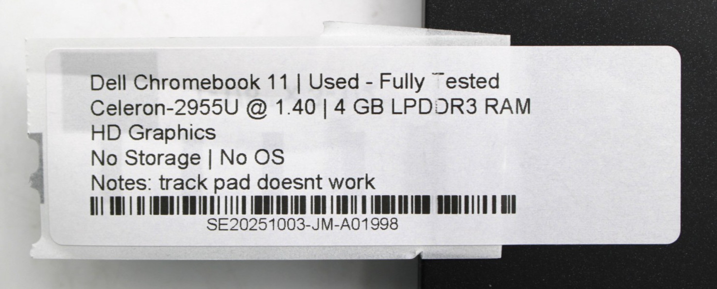 Dell Chromebook 11 Celeron 2955U@1.40GHz 4GB LPDDR3 NO STORAGE/OS*USED/TESTED*