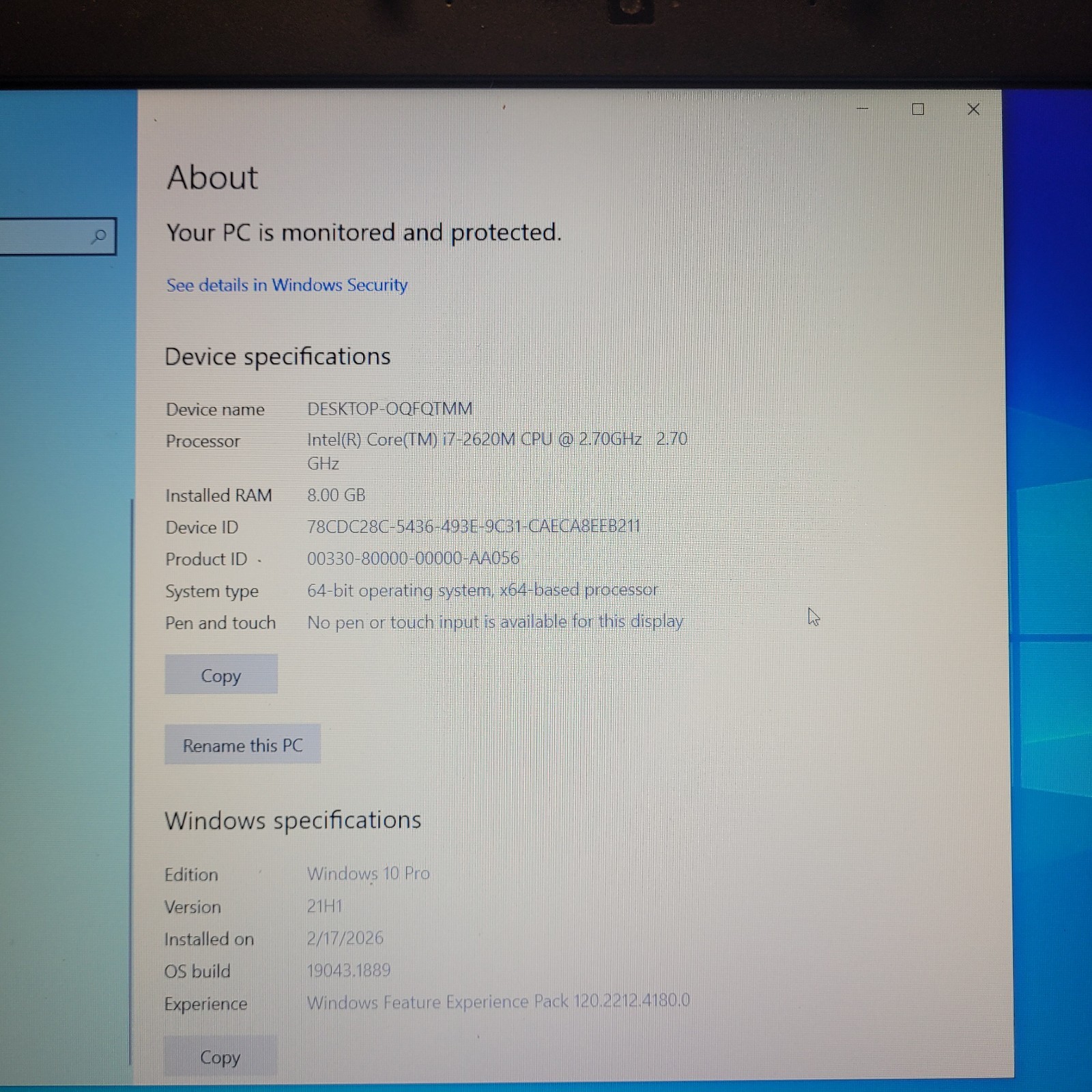 Dell Latitude E6520 Laptop Intel Core i7-2620M 8GB RAM Windows 10 Pro Parts Only