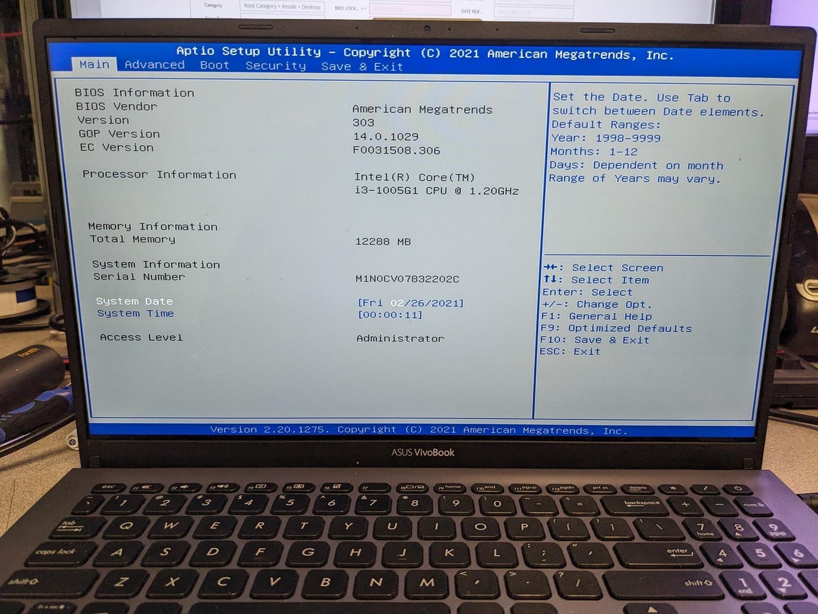 ASUS VIVOBOOK F512J i3-1005G1 @ 1.20 GHz, 12GB RAM, NO HDD/OS