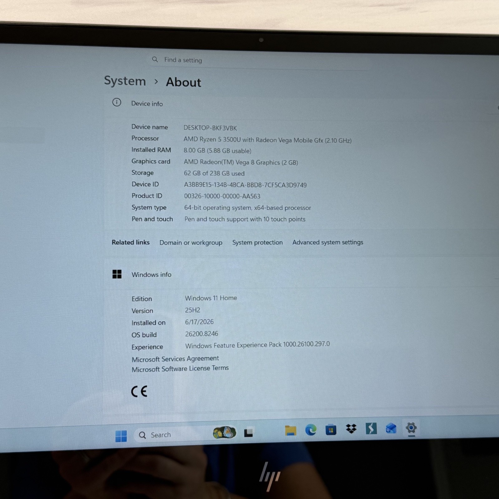 HP ENVY x360 Convertible AMD Ryzen 5 3500U Radeon Vega 2.1 GHz 8 GB 256 GB #H504
