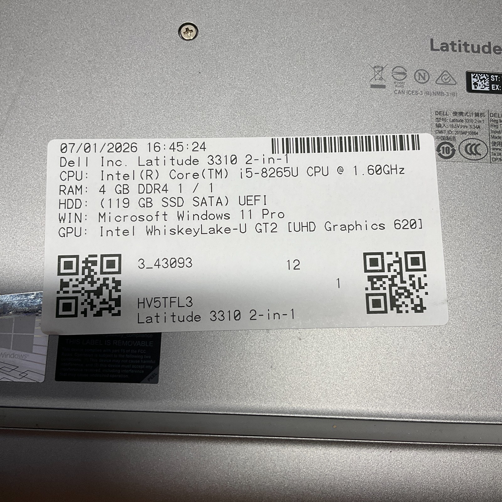 Dell Latitude 3310 2-in-1 Intel i5-8265U 1.60GHz 4GB RAM 128GB SSD Windows 11