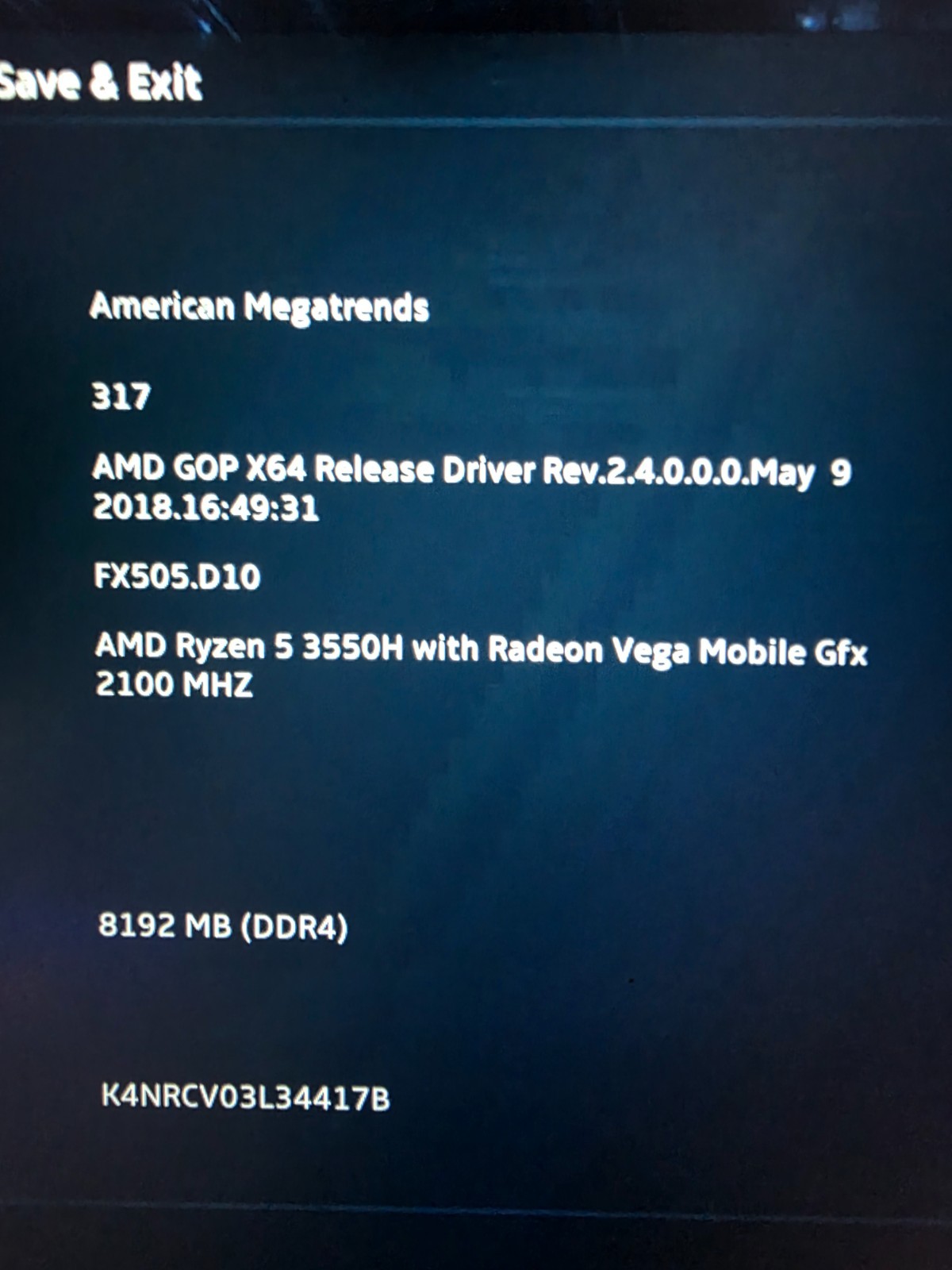 Used ASUS TUF Gaming Laptop FX505D, AMD R5 3550H, 256GB, SSD, 8GB DDR4,