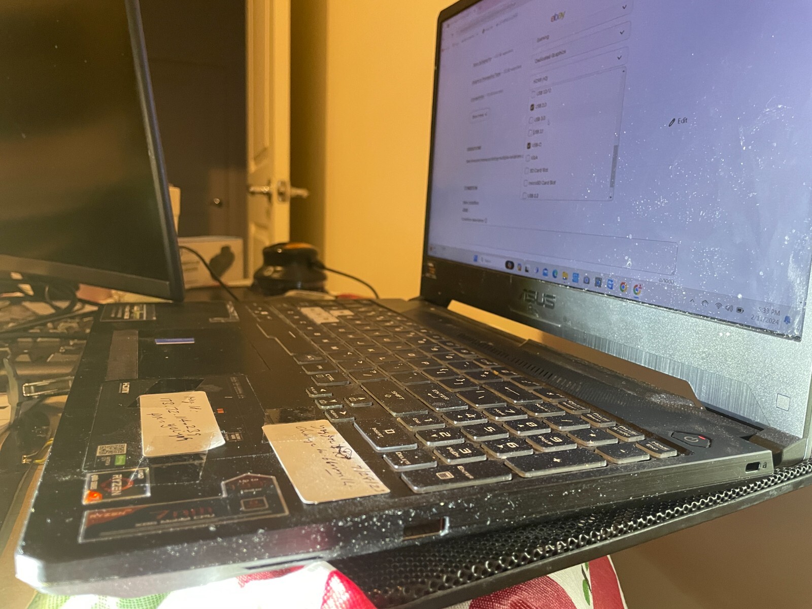 used asus gaming laptop Ryzen 4000 series 15.5 inch screen 16 GB RAM