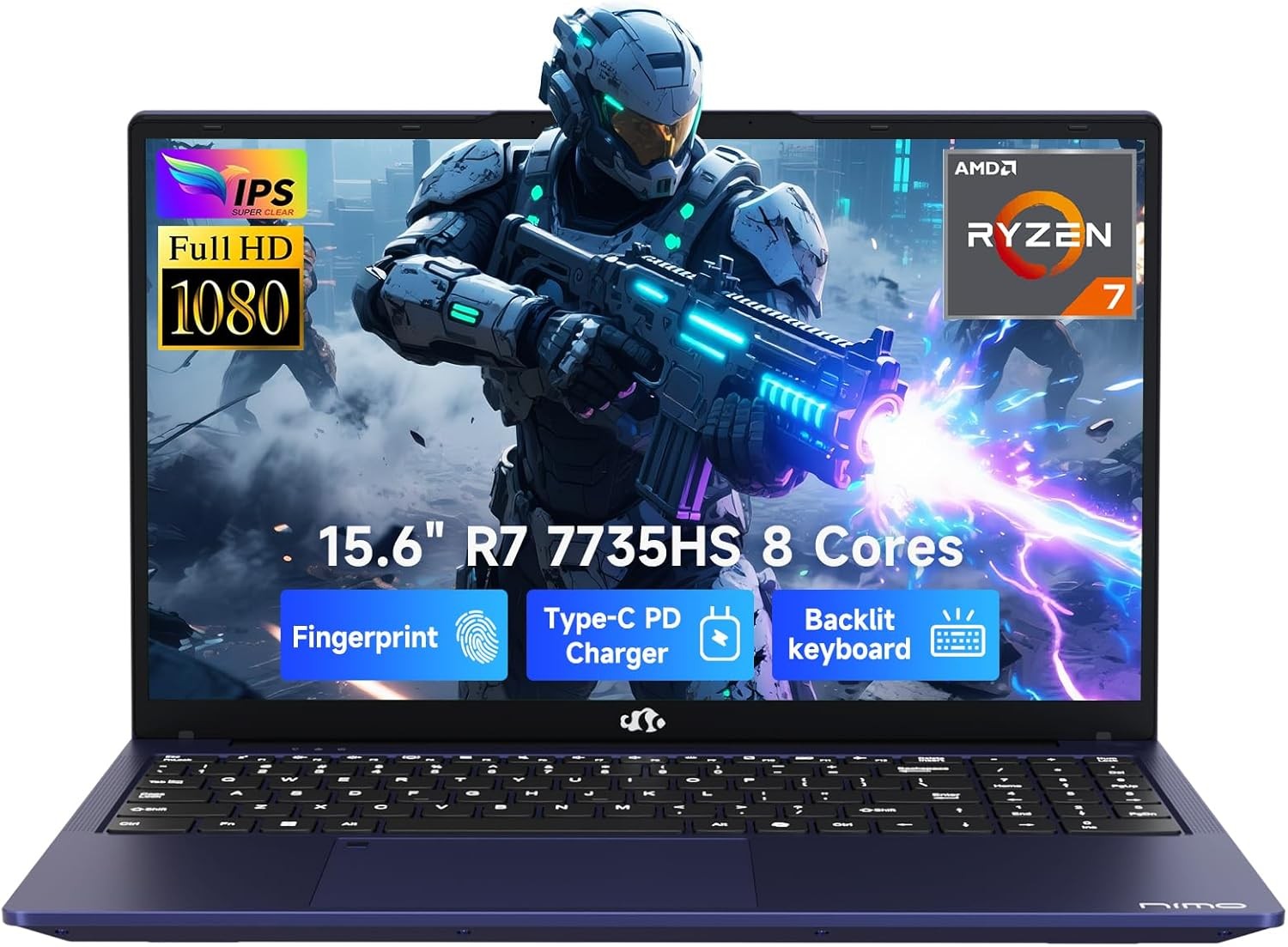 NIMO Laptop 15.6″ FHD Laptop AMD R7 7735HS Up to 4.75GHz 16GB DDR5 RAM 512GB SSD