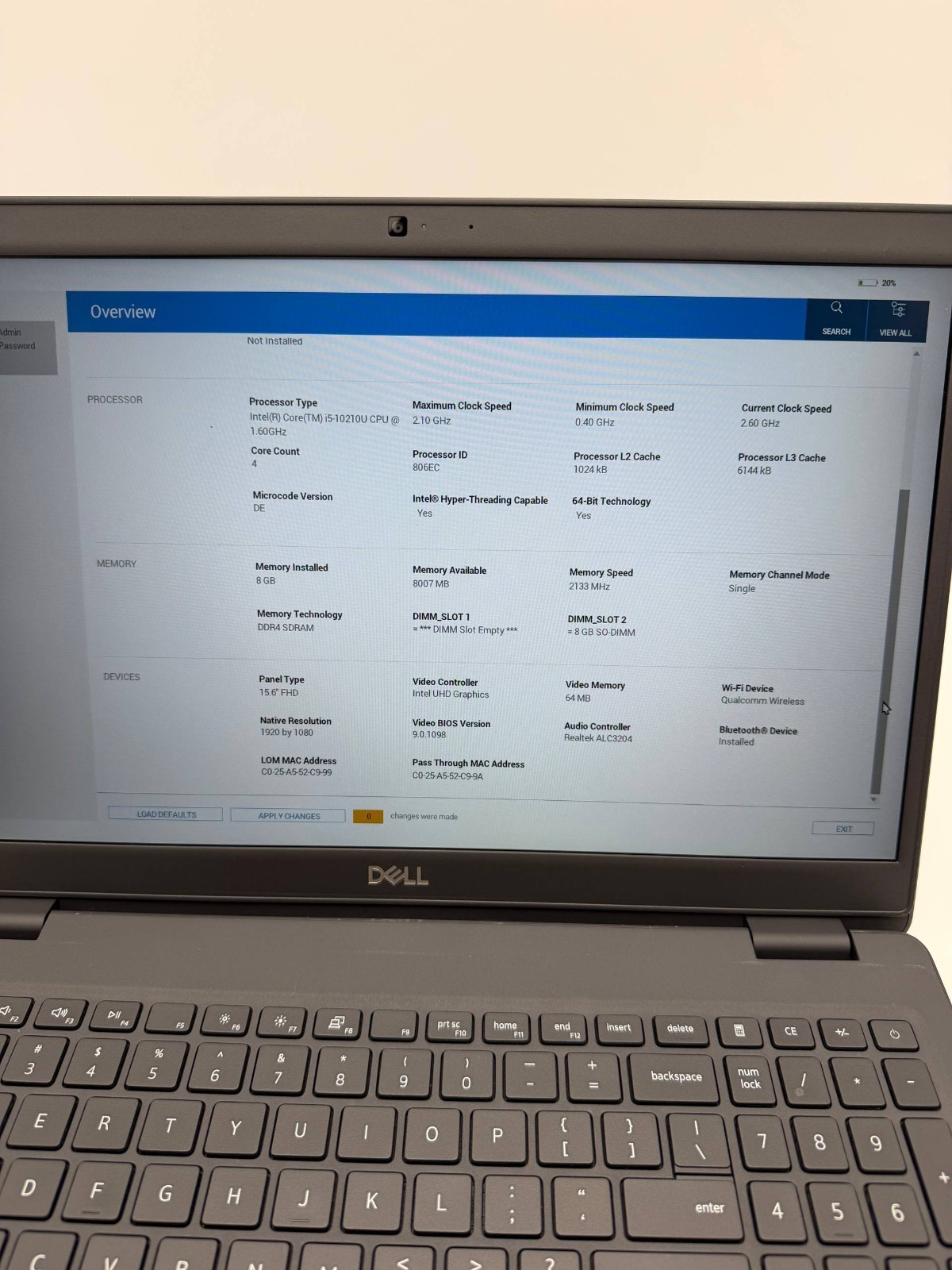 Dell Latitude 3510 15.6″ FHD Intel core i5-10210U 8GB DDR4 No SSD/ OS/ Adapter