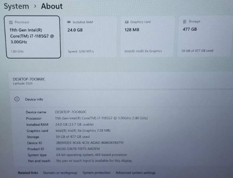 Dell Latitude 5520 15.6 FHD i7-1185G7 3.00GHz, 24GB RAM, 512GB NVMe, LTE, WIN 11