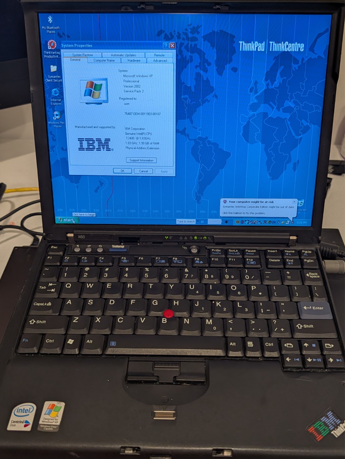IBM ThinkPad X60 with Ultrabase Win XP Laptop Core Duo T2400 2GB RAM 40GB HDD